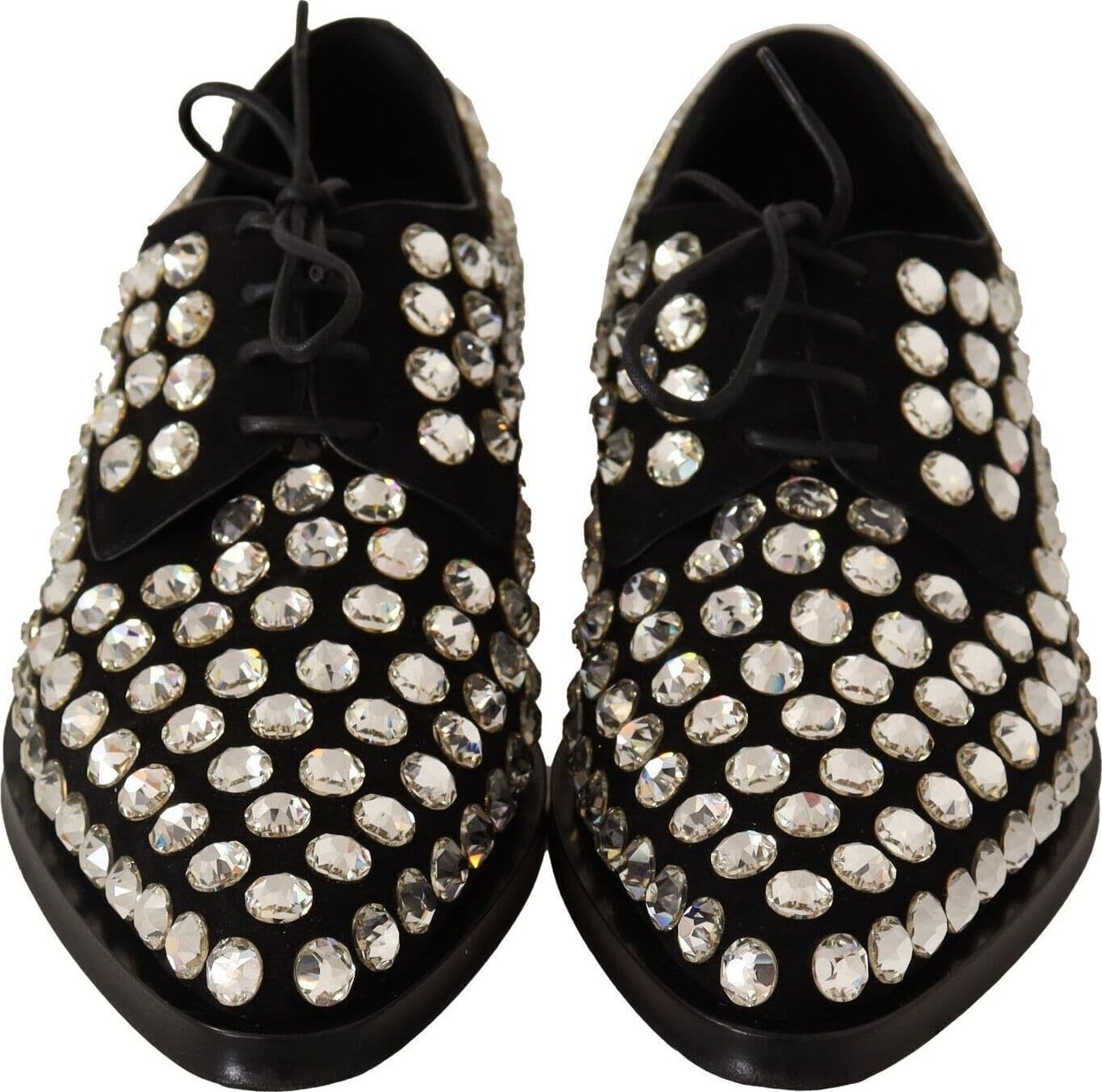 Dolce & Gabbana Black Leather Crystals Lace Up Formal Shoes - 5
