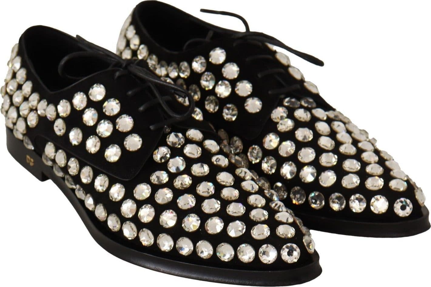 Dolce & Gabbana Black Leather Crystals Lace Up Formal Shoes - 6