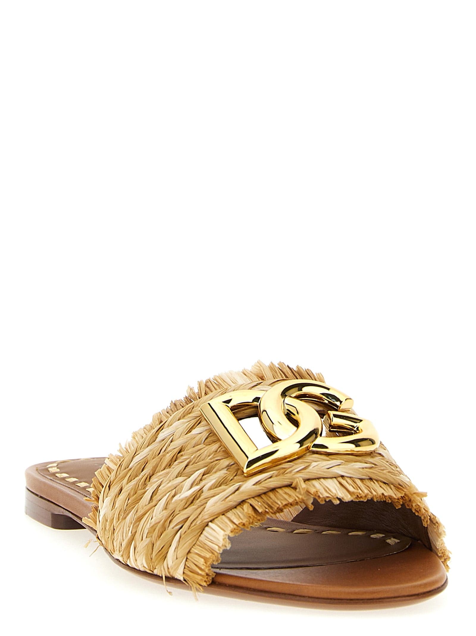 Dolce & Gabbana Brown Raffia Slides - 2
