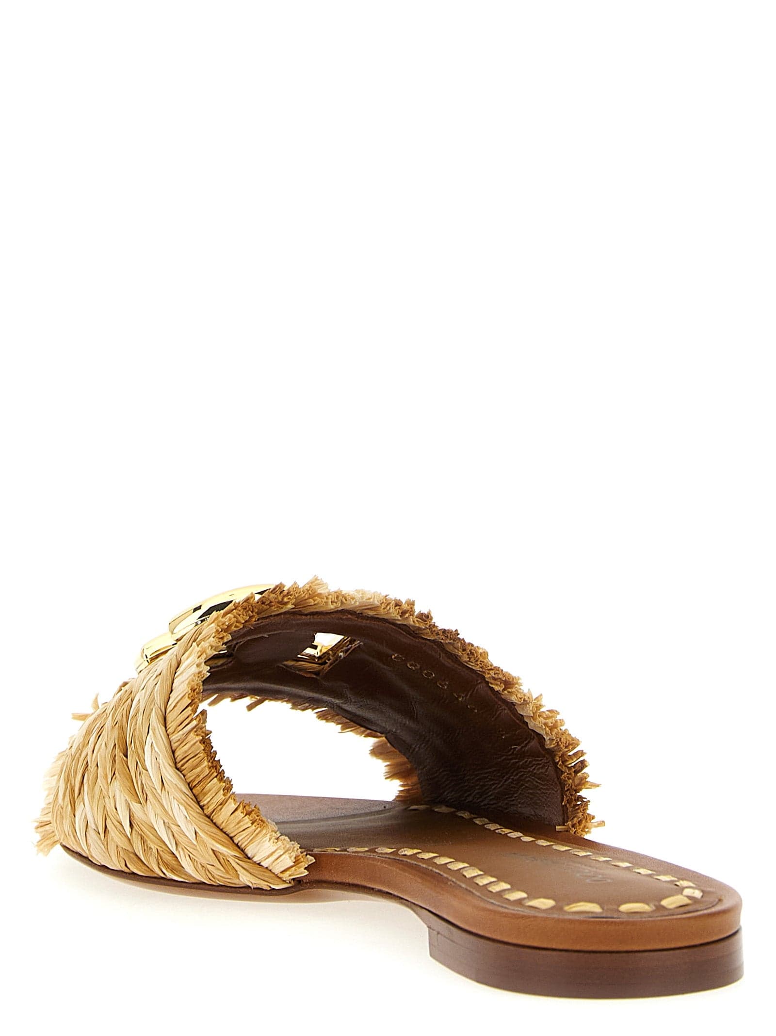 Dolce & Gabbana Brown Raffia Slides - 3