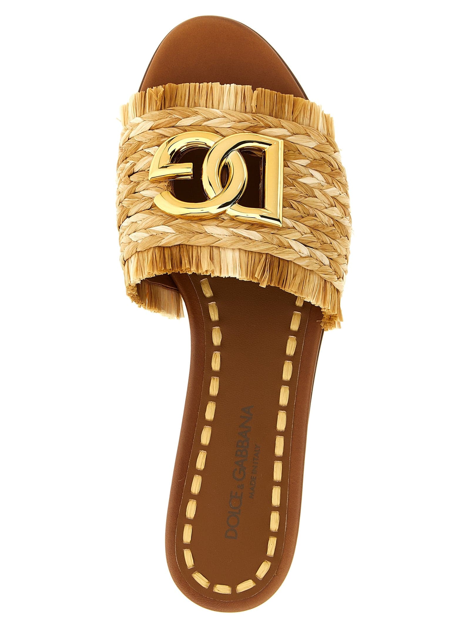 Dolce & Gabbana Brown Raffia Slides - 4
