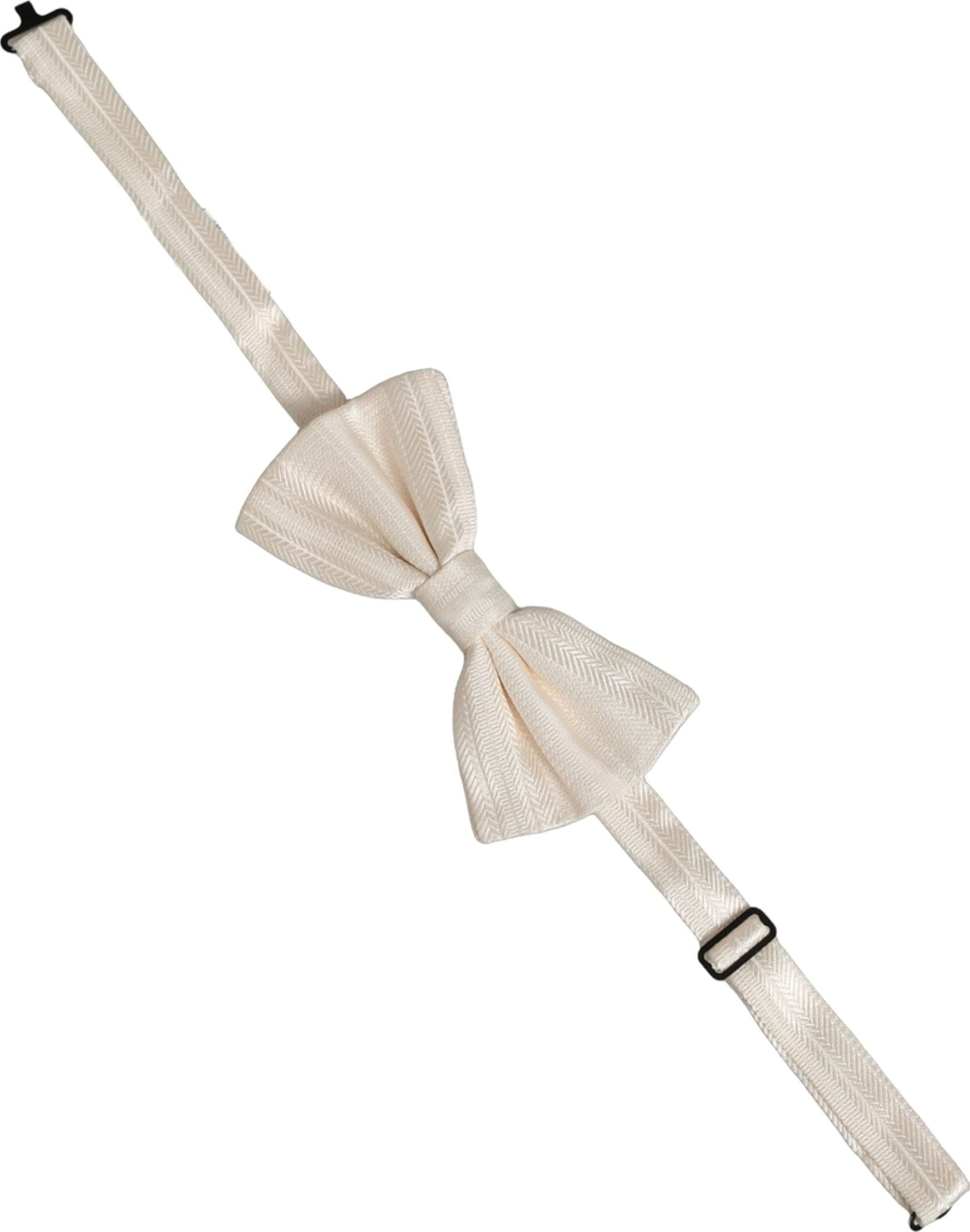 Dolce & Gabbana Men White 100% Silk Adjustable Neck Papillon Bow Tie - 2