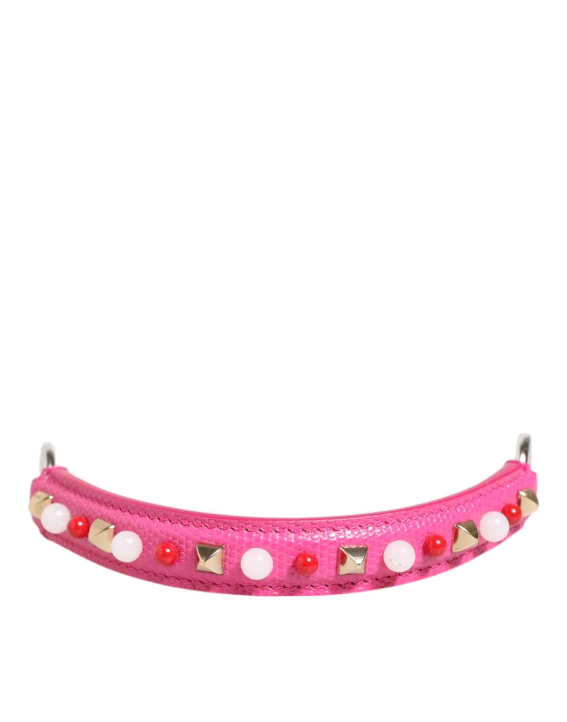 Dolce & Gabbana Pink Embellished Leather Bag Handle Women Shoulder Strap - 2