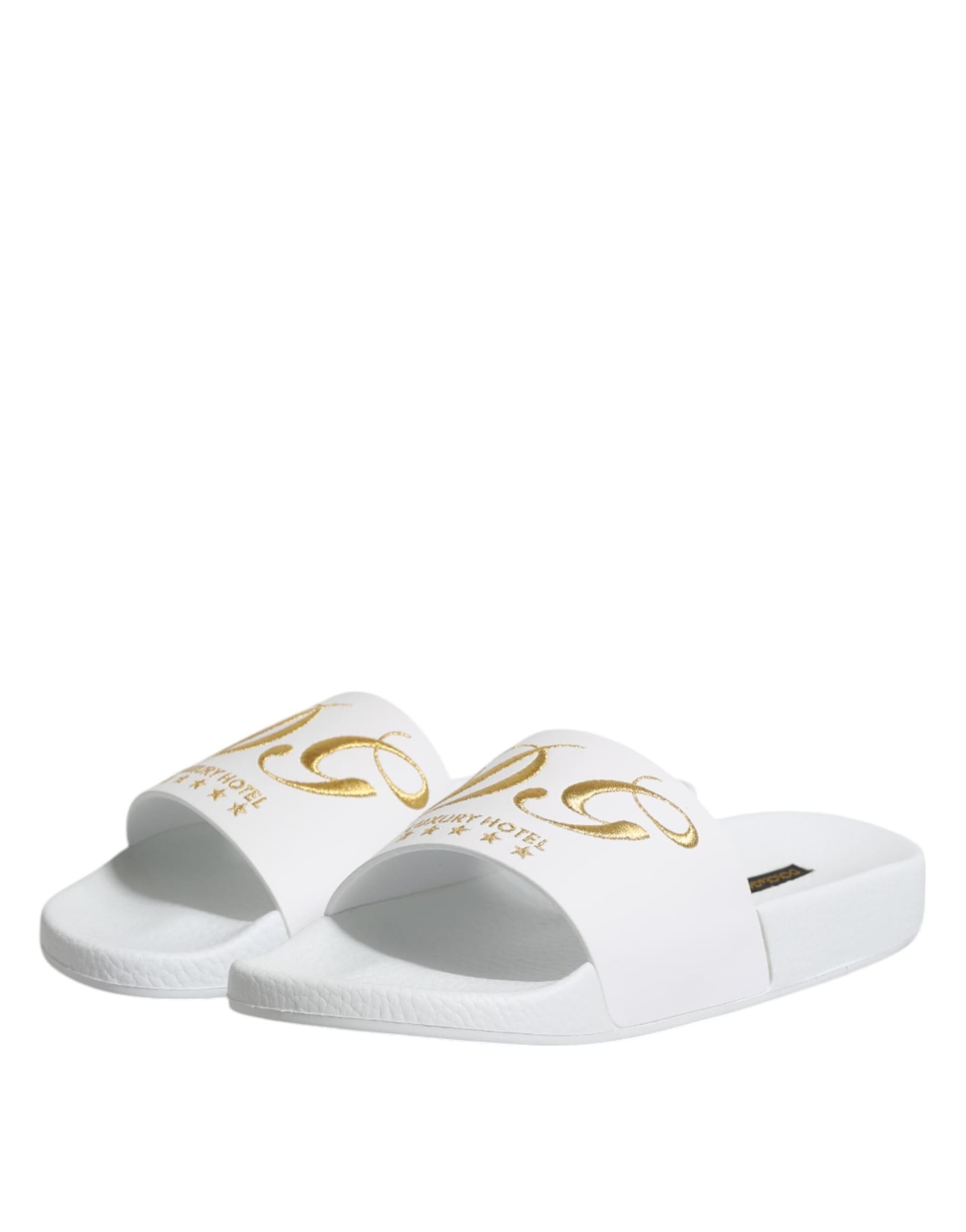 Dolce & Gabbana White Leather Slides Sandals Beachwear Shoes - 3