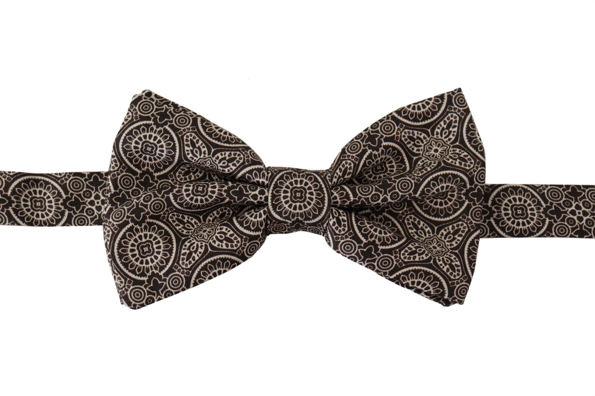Dolce & Gabbana Black white 100% Silk Adjustable Neck Papillon Tie - 6