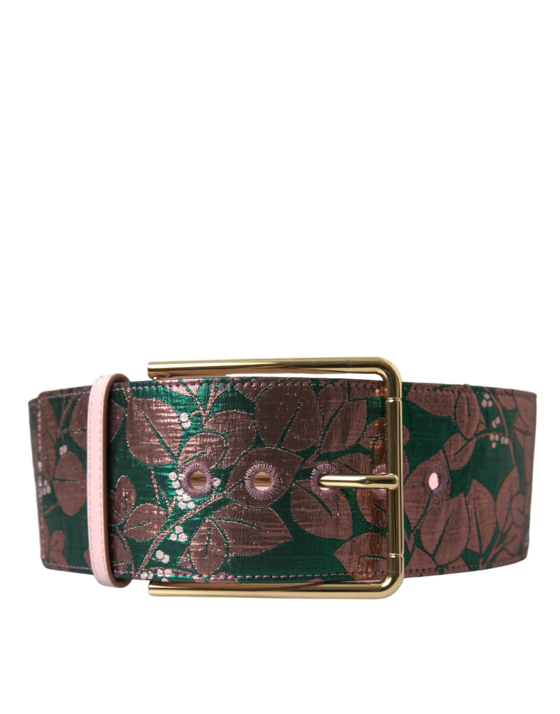 Dolce & Gabbana Multicolor Floral Jacquard Lurex Gold Buckle Belt - 2