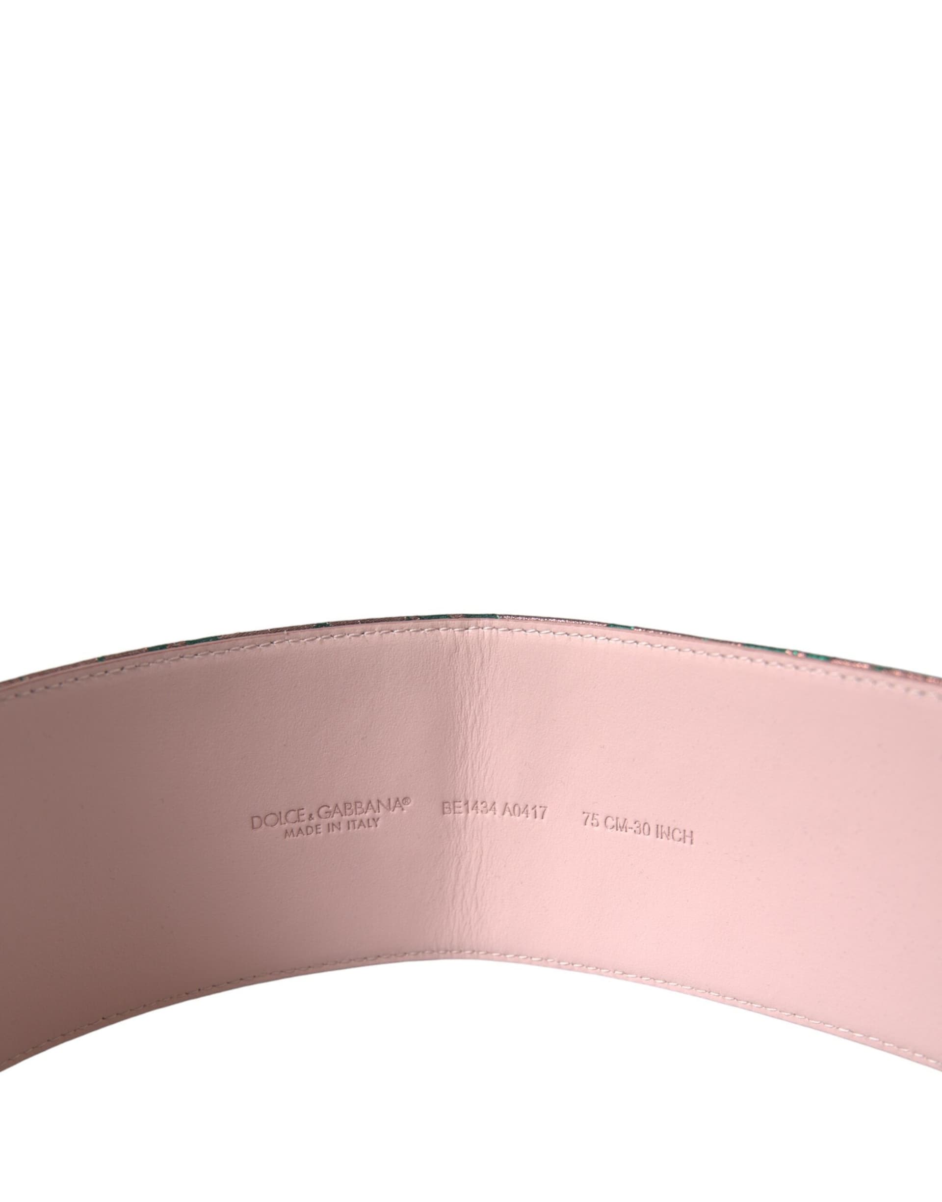 Dolce & Gabbana Multicolor Floral Jacquard Lurex Gold Buckle Belt - 3