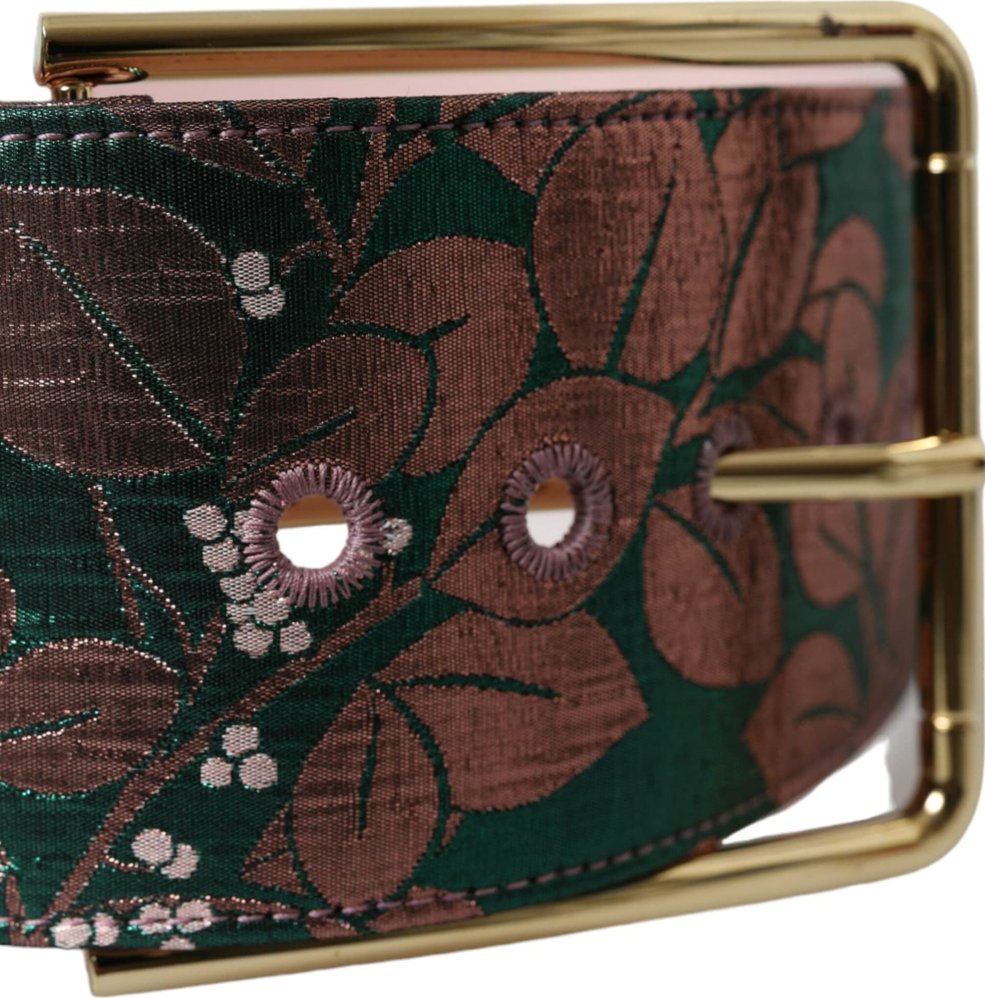 Dolce & Gabbana Multicolor Floral Jacquard Lurex Gold Buckle Belt - 4