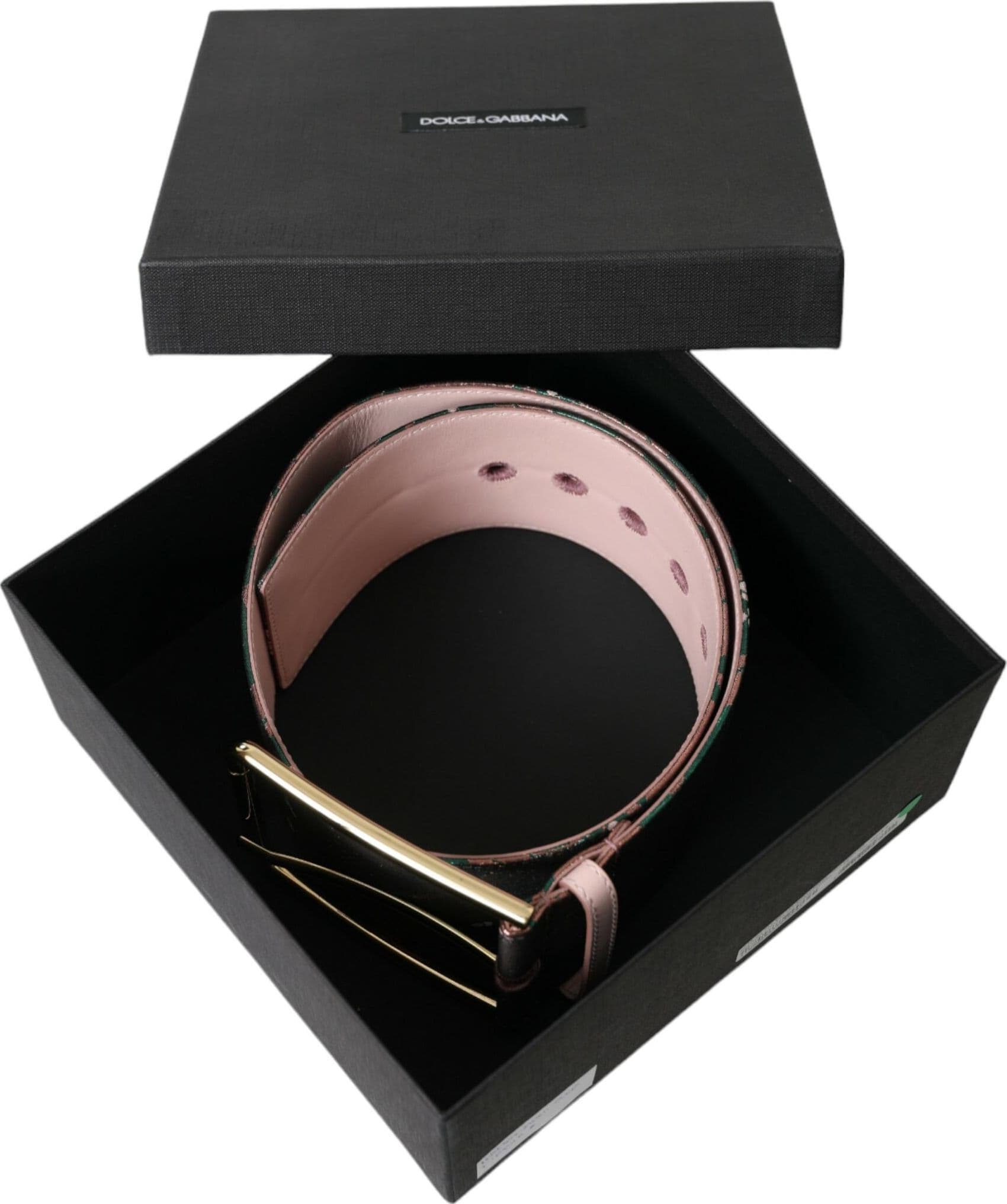 Dolce & Gabbana Multicolor Floral Jacquard Lurex Gold Buckle Belt - 6