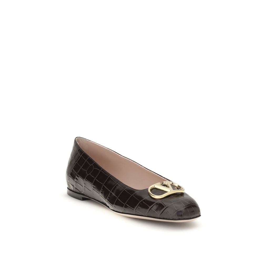 Valentino Garavani Brown Calf Leather Bos Taurus Ballet Flats - 2