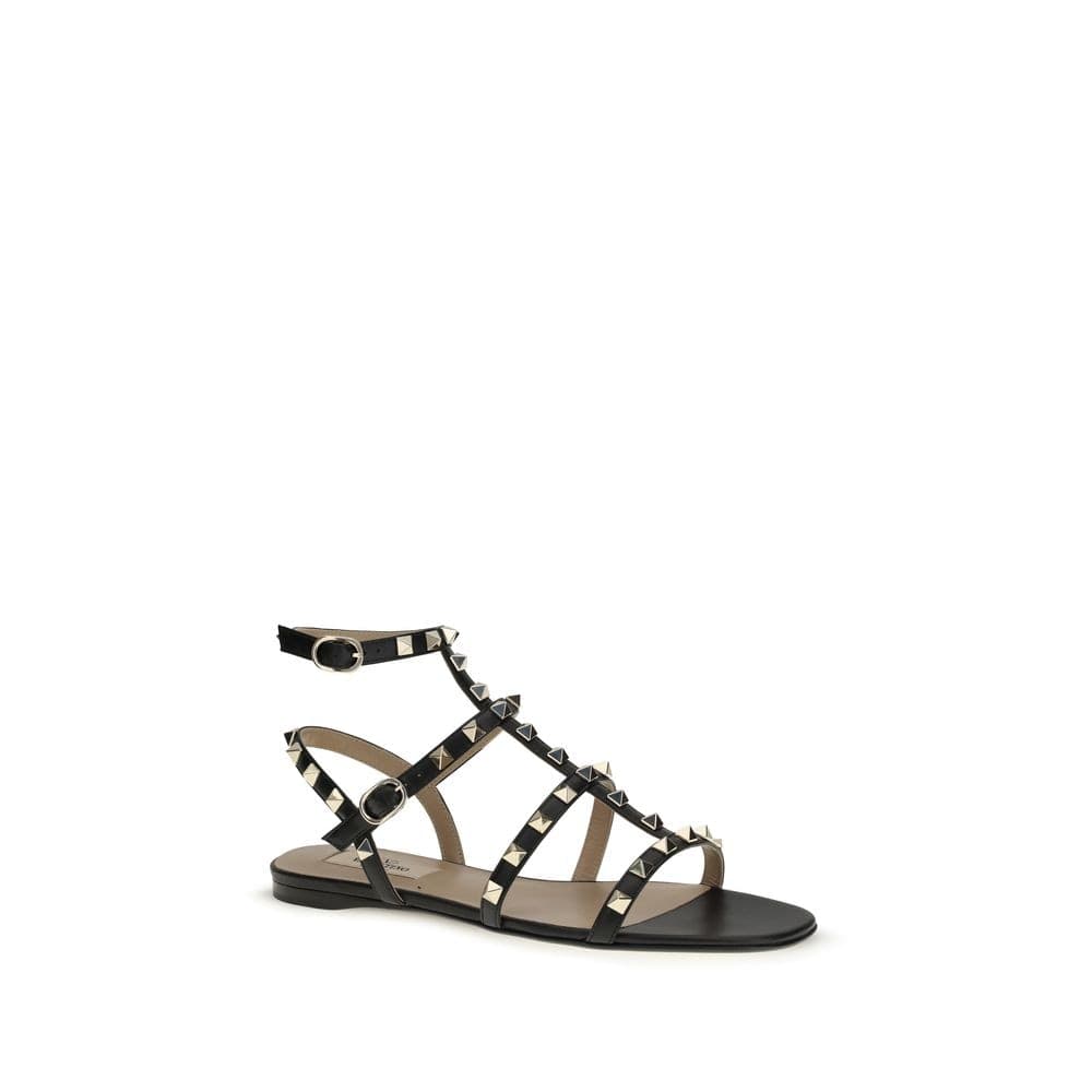 Valentino Garavani Black Calf Leather Bos Taurus Flat Sandals - 2