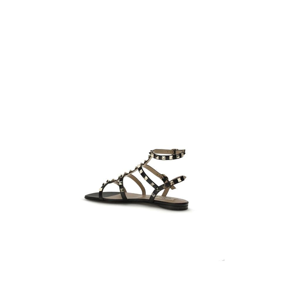 Valentino Garavani Black Calf Leather Bos Taurus Flat Sandals - 3