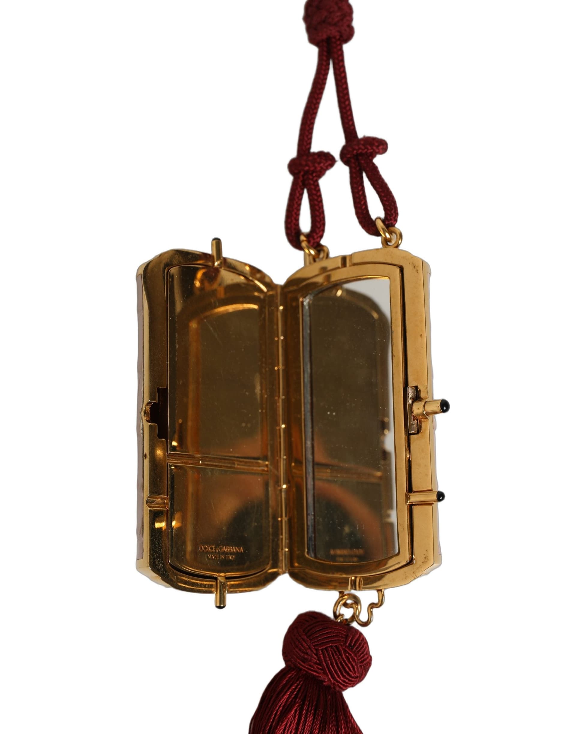 Dolce & Gabbana Pink Exotic Leather Mini Mirror Tassel Makeup Bag - 4