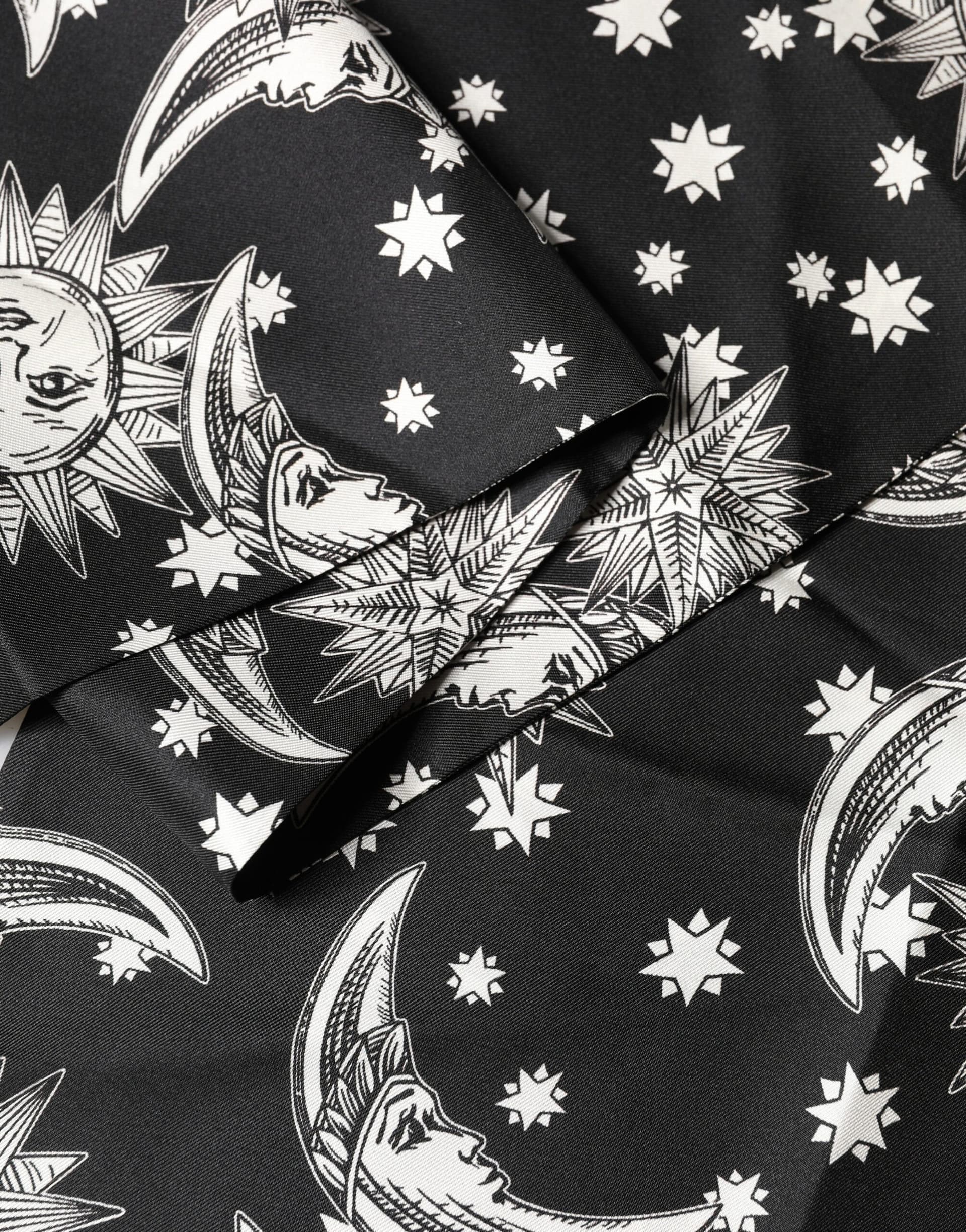 Dolce & Gabbana Black Silk Sun Moon Star Fringe Foulard 178cm X 33cm Scarf - 4