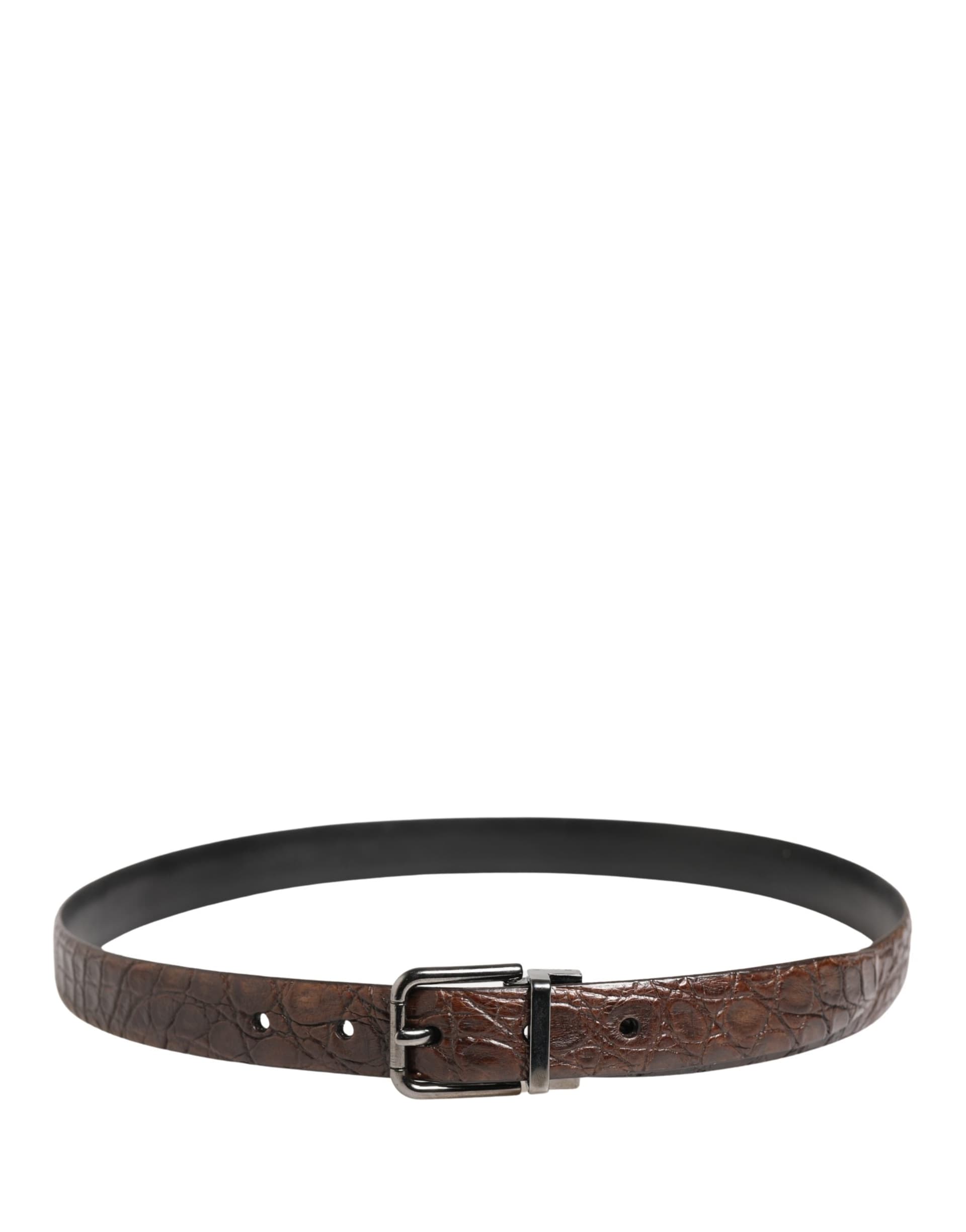 Dolce & Gabbana Brown Leather Silver Tone Metal Buckle Belt - 2