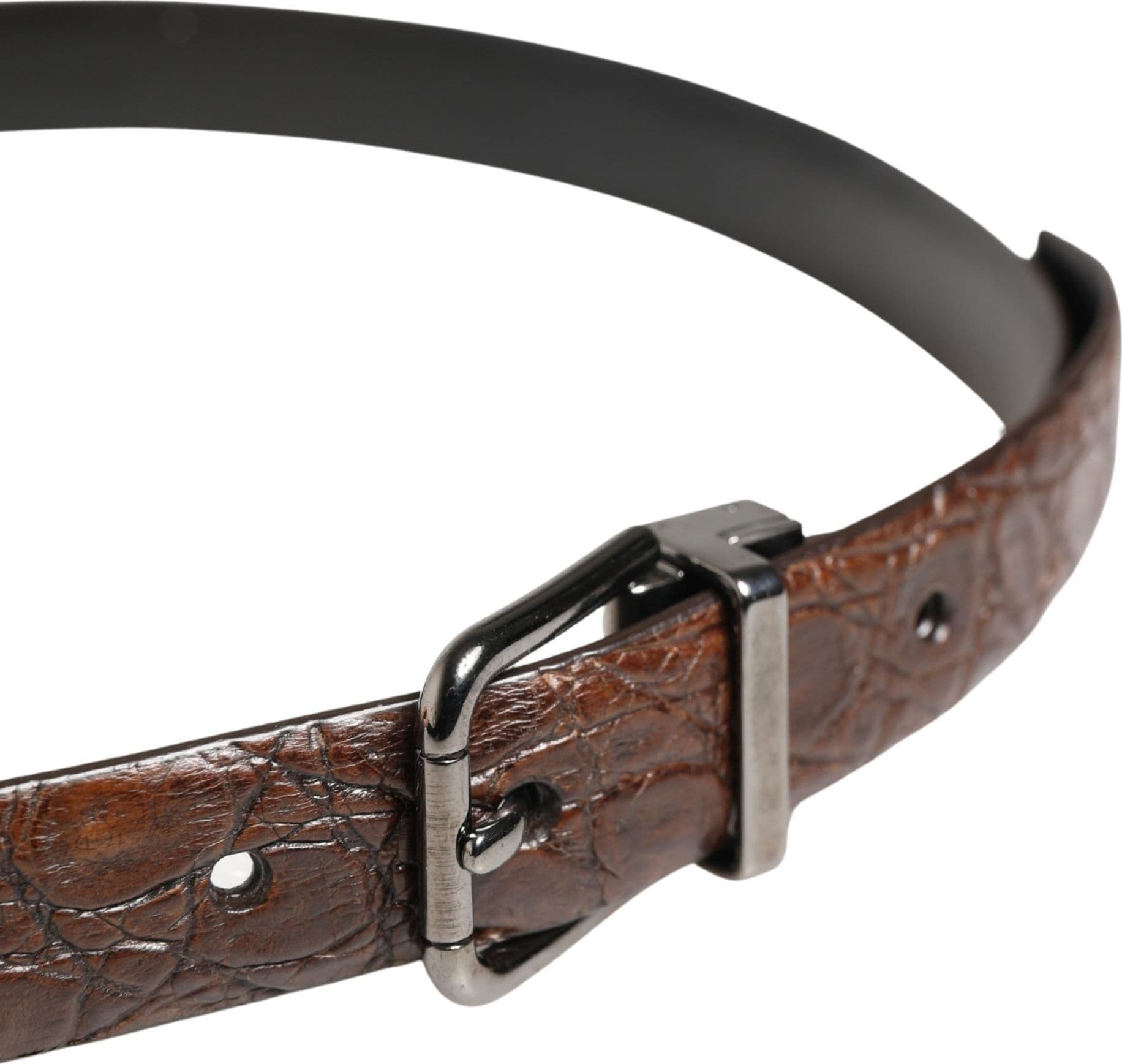 Dolce & Gabbana Brown Leather Silver Tone Metal Buckle Belt - 3