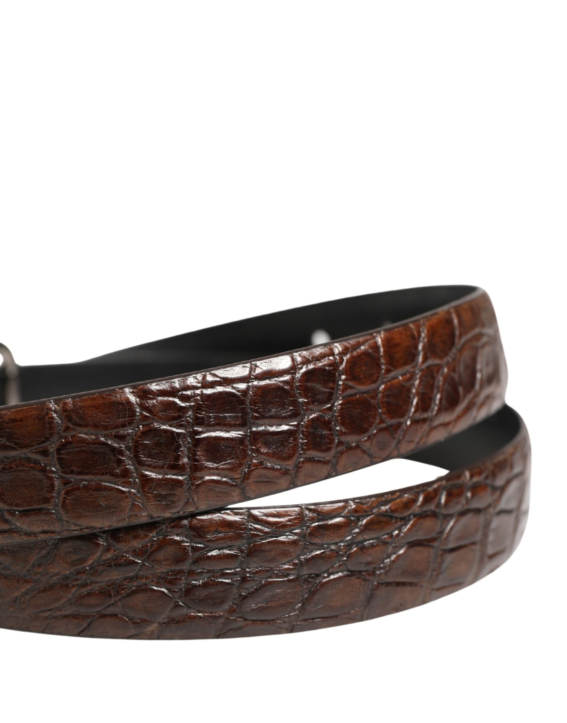 Dolce & Gabbana Brown Leather Silver Tone Metal Buckle Belt - 4