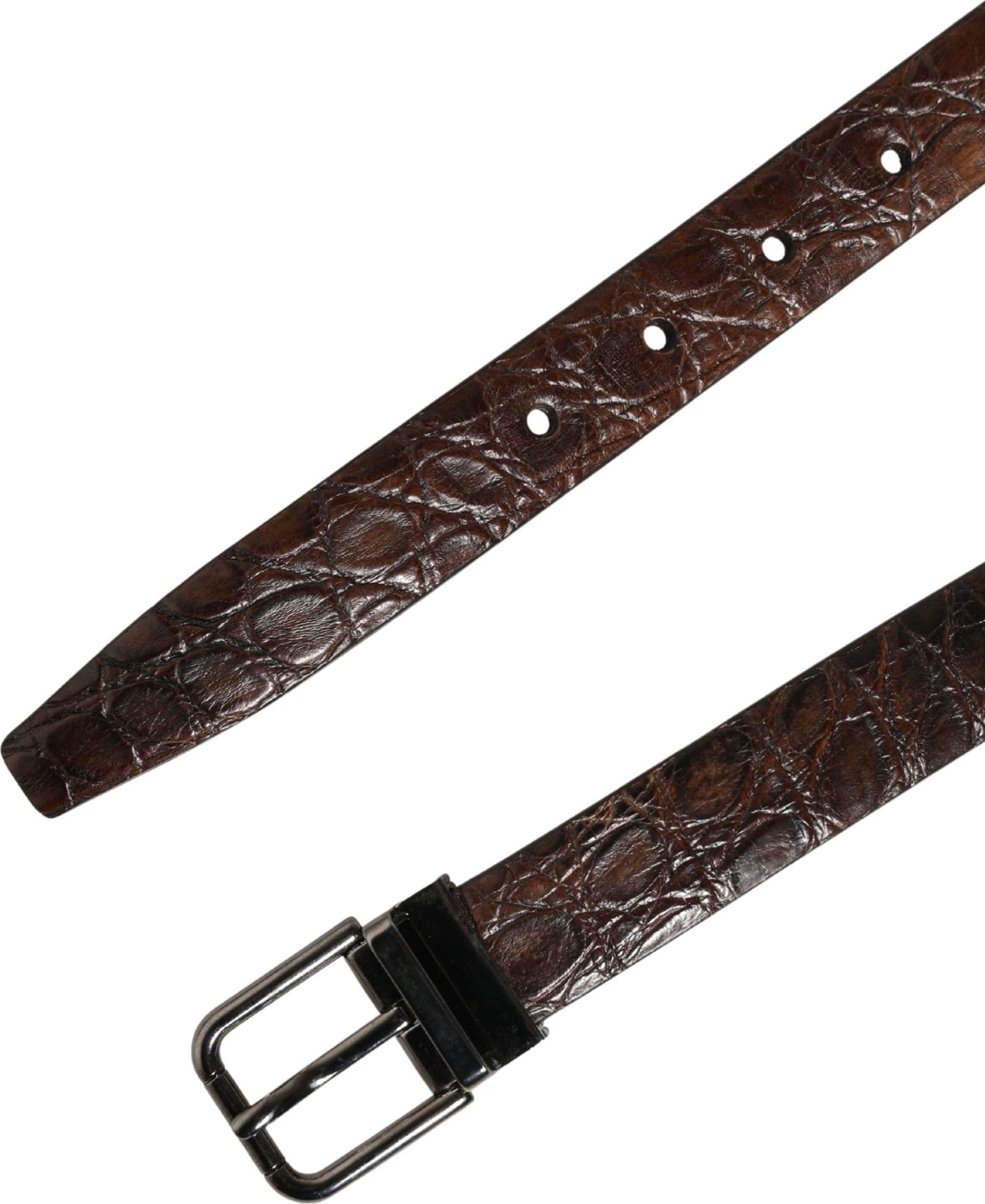 Dolce & Gabbana Brown Leather Silver Tone Metal Buckle Belt - 6