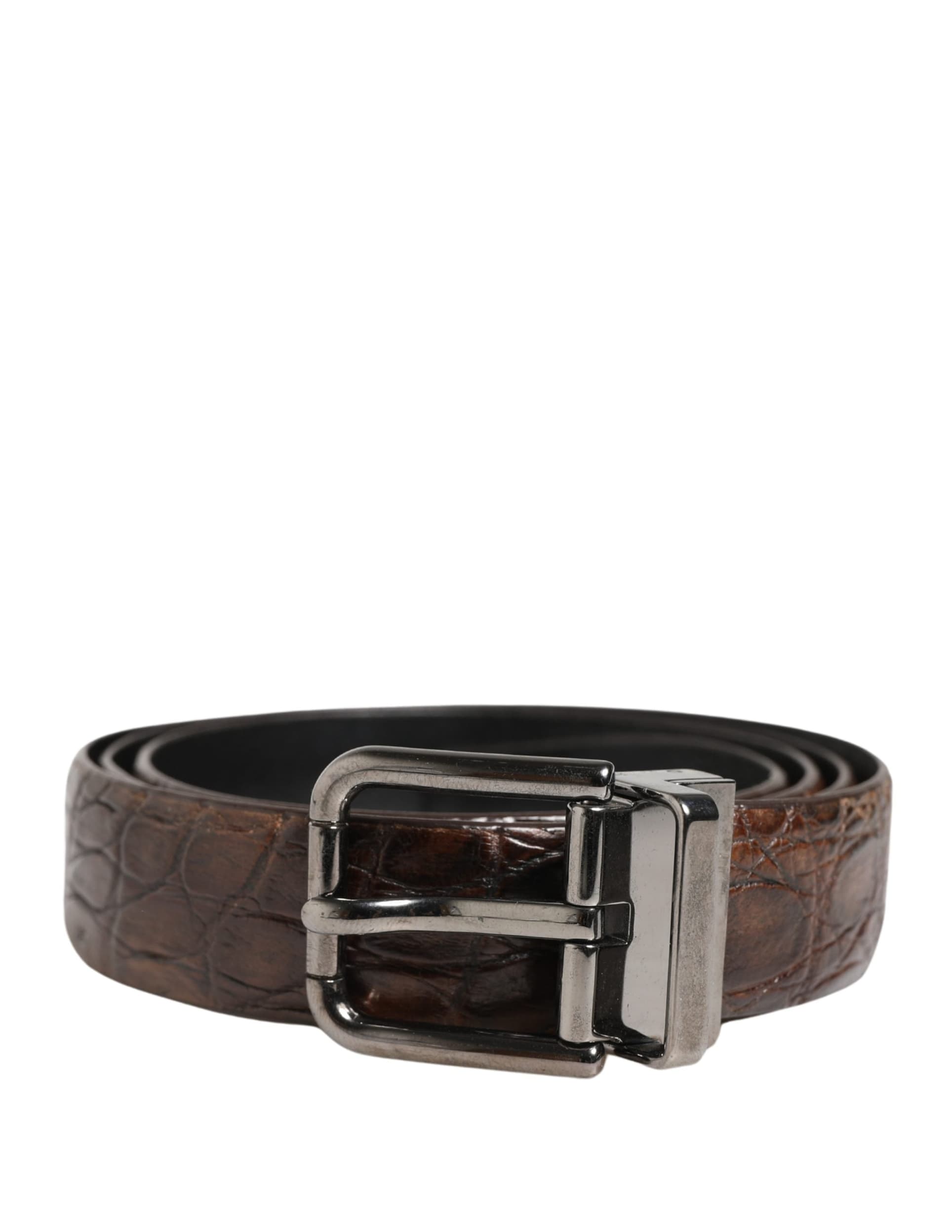 Dolce & Gabbana Brown Leather Silver Tone Metal Buckle Belt - 7