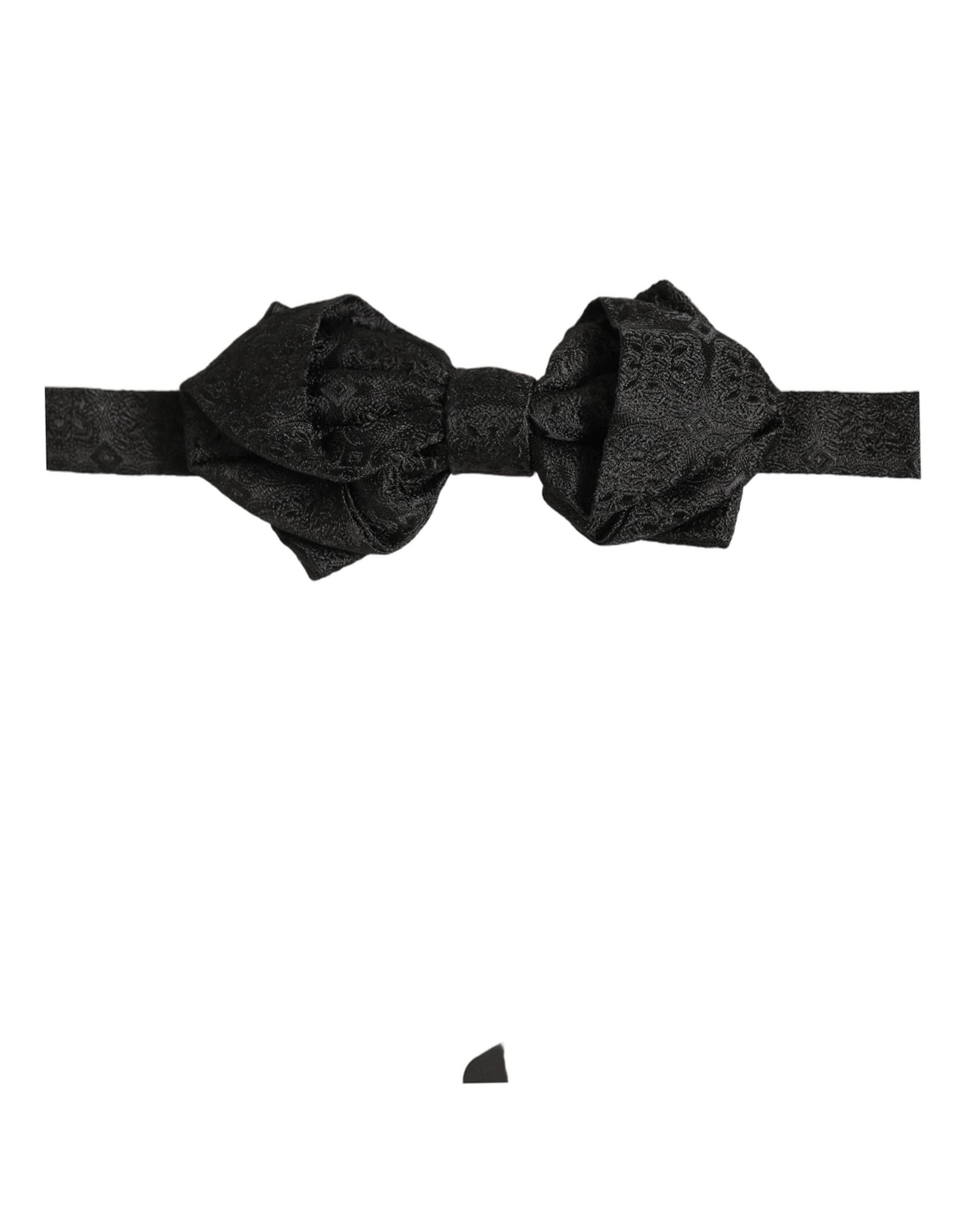 Dolce & Gabbana Men Black Paisley Silk Adjustable Neck Papillon Bow Tie - 3