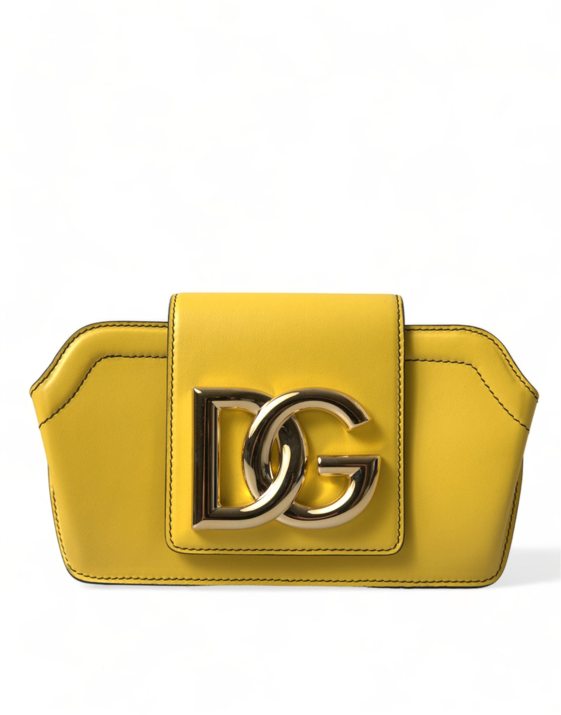 Dolce & Gabbana Yellow Smooth Leather DG Logo Clutch Crossbody Case Bag - 2