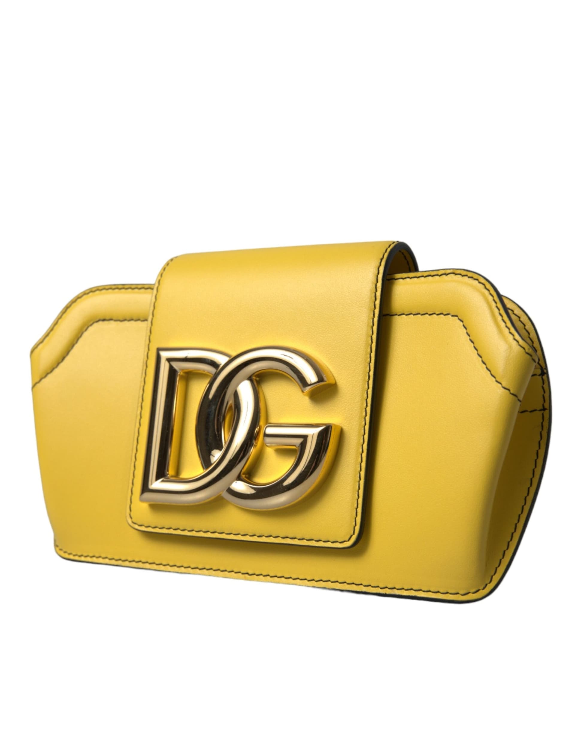 Dolce & Gabbana Yellow Smooth Leather DG Logo Clutch Crossbody Case Bag - 3