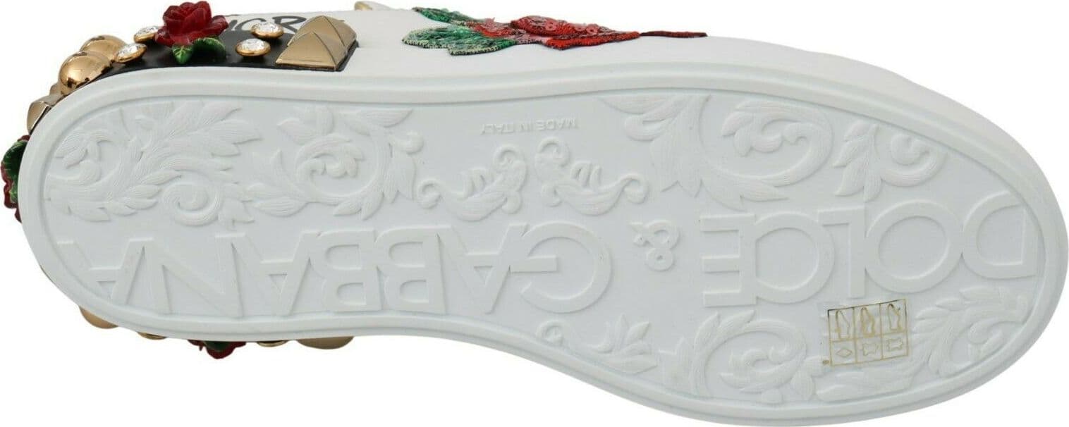 Dolce & Gabbana White Roses Sequined Crystal Womens Sneakers Shoes - 4