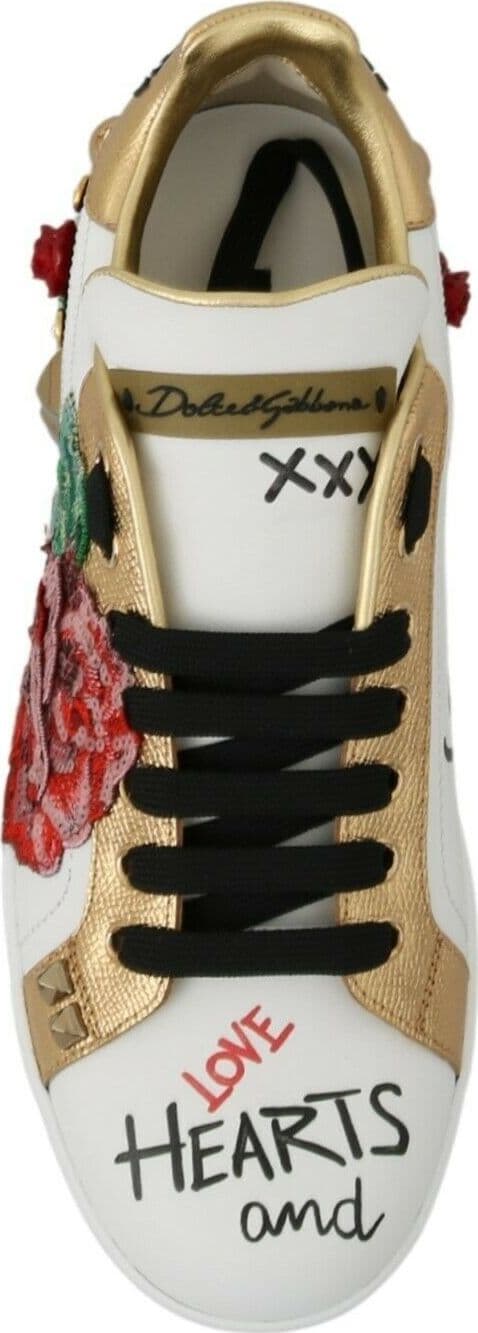 Dolce & Gabbana White Roses Sequined Crystal Womens Sneakers Shoes - 5