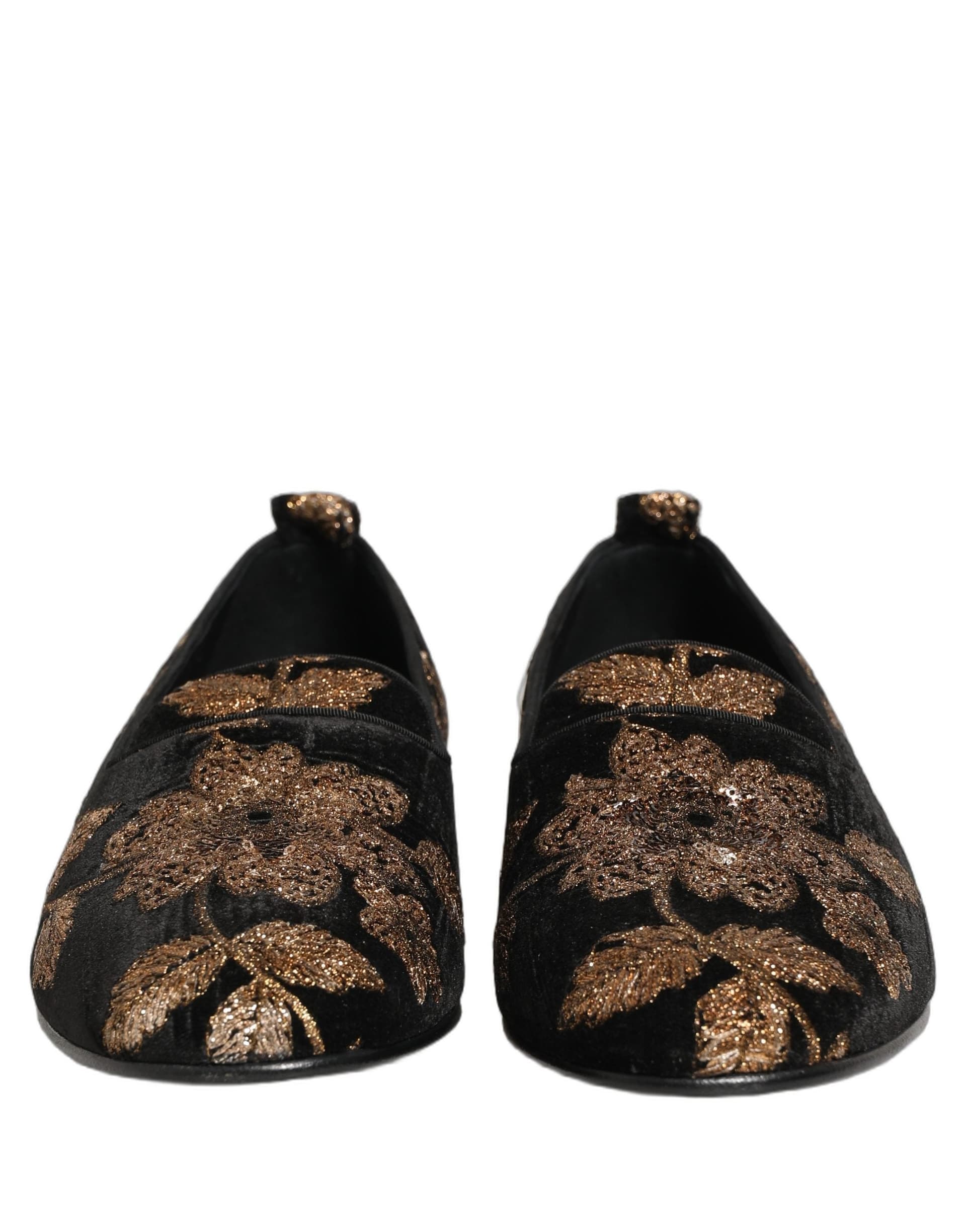 Dolce & Gabbana Black Floral Jacquard Dress Loafers Shoes - 2