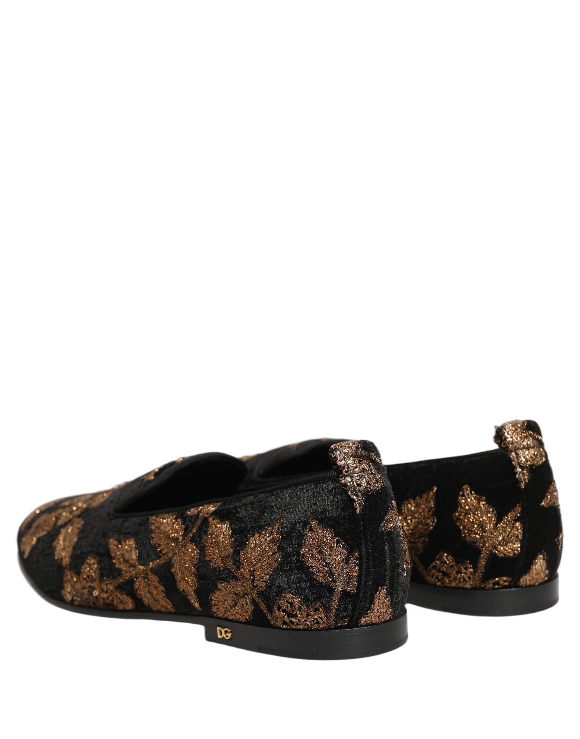 Dolce & Gabbana Black Floral Jacquard Dress Loafers Shoes - 5