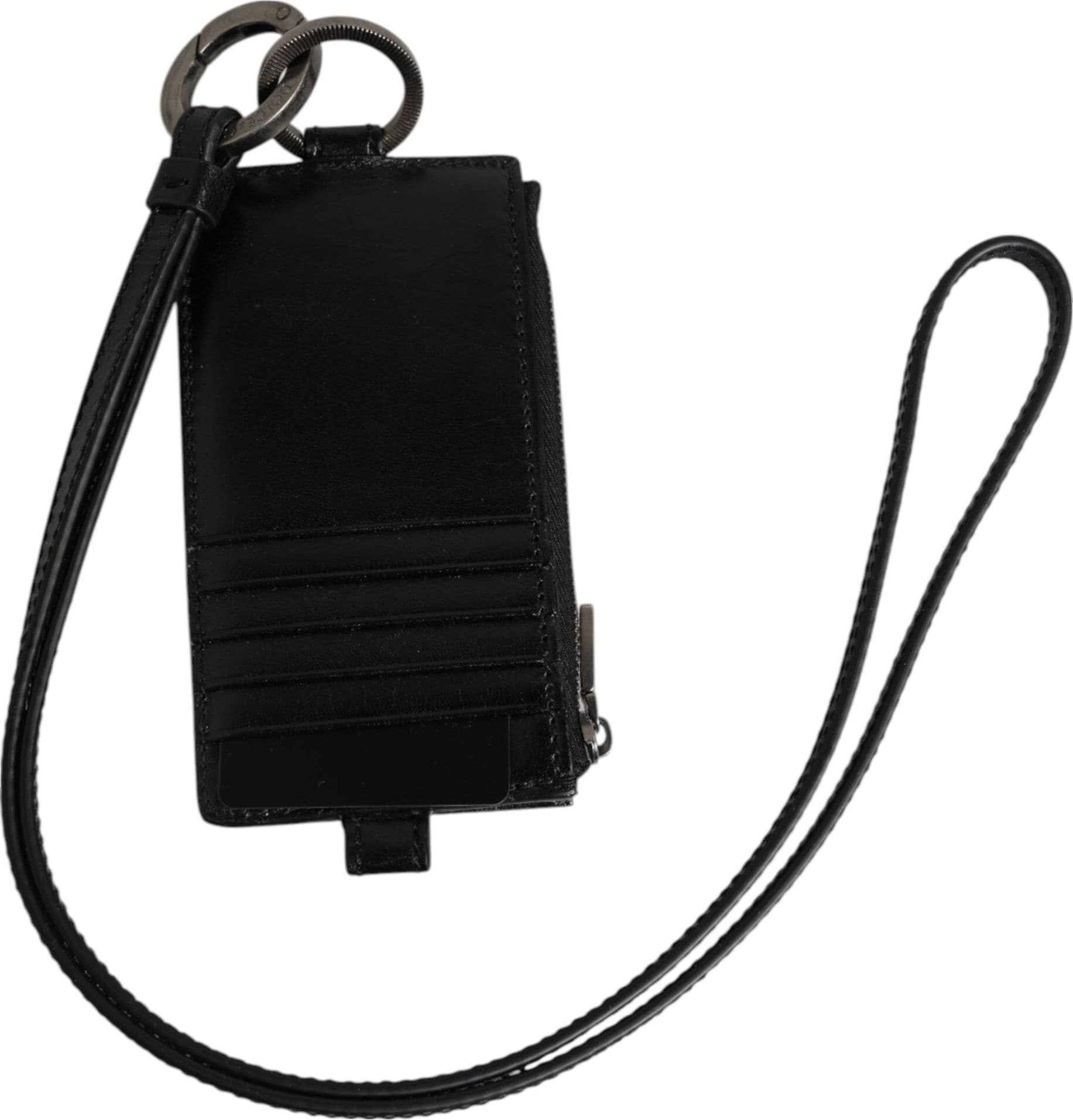 Dolce & Gabbana Black Leather Logo Embossed Lanyard Card Holder Wallet - 2