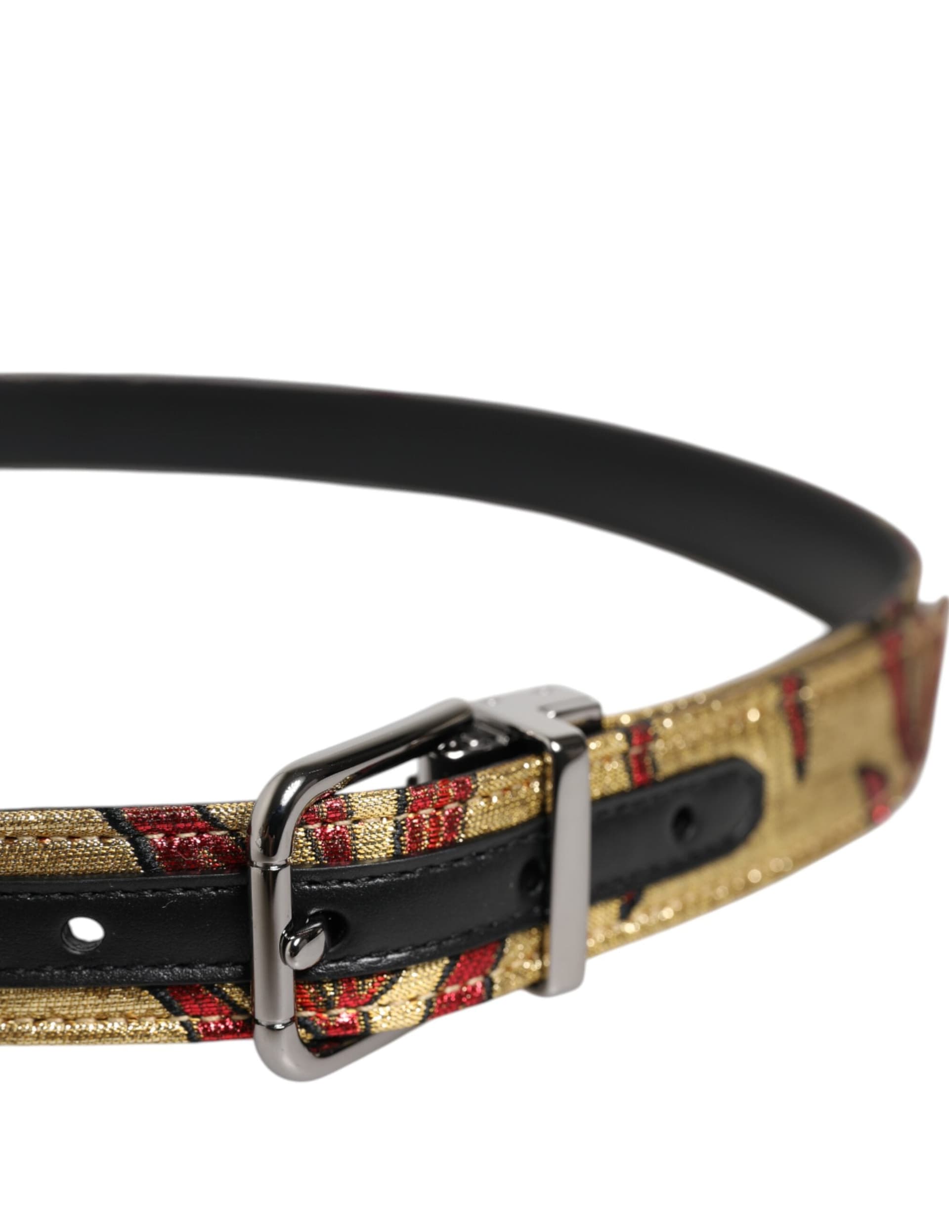 Dolce & Gabbana Gold Floral Jacquard Silver Metal Buckle Belt - 4