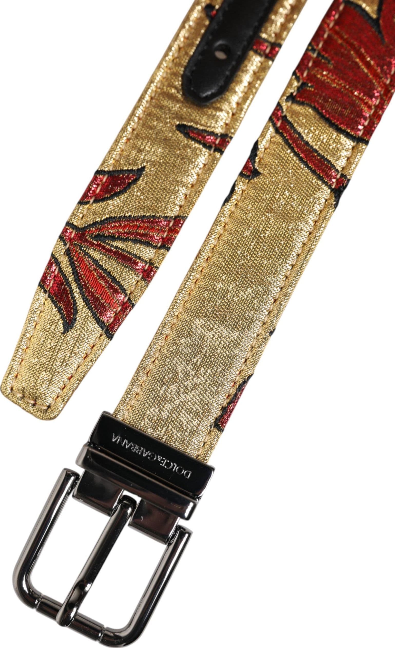 Dolce & Gabbana Gold Floral Jacquard Silver Metal Buckle Belt - 6
