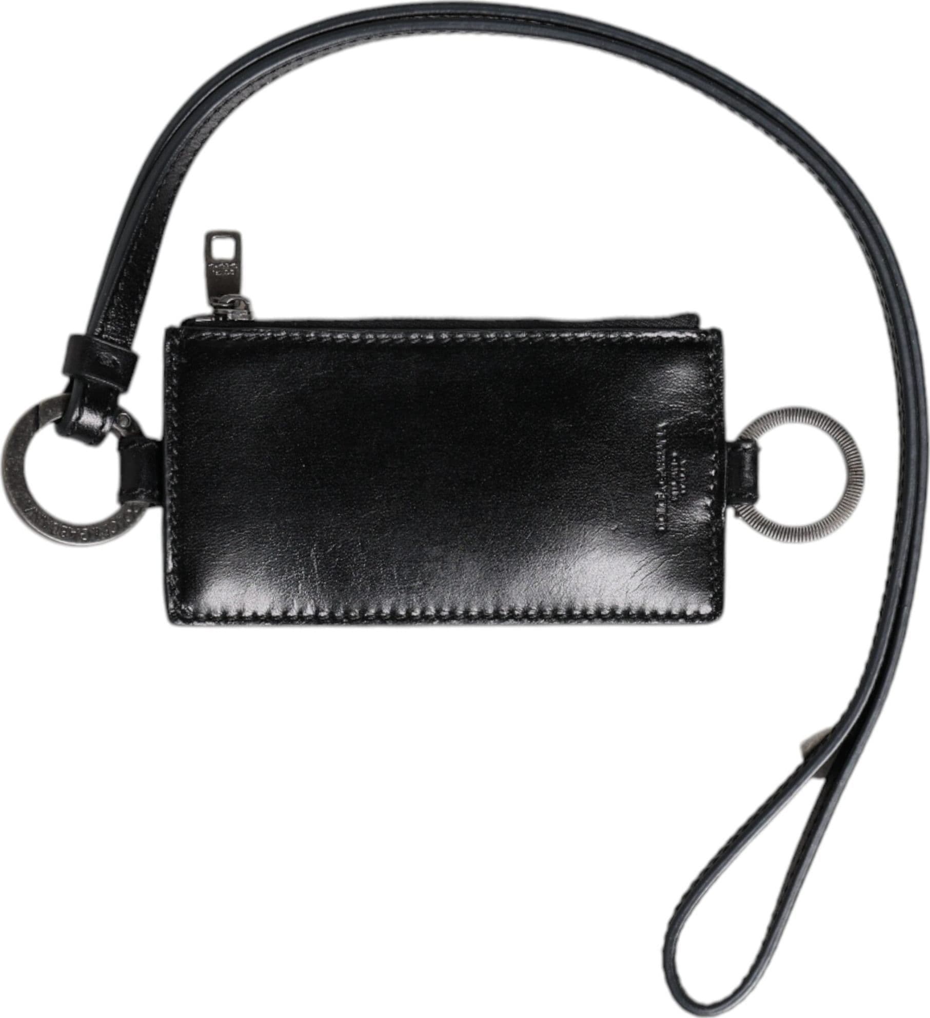 Dolce & Gabbana Black Leather Logo Embossed Lanyard Card Holder Wallet - 3