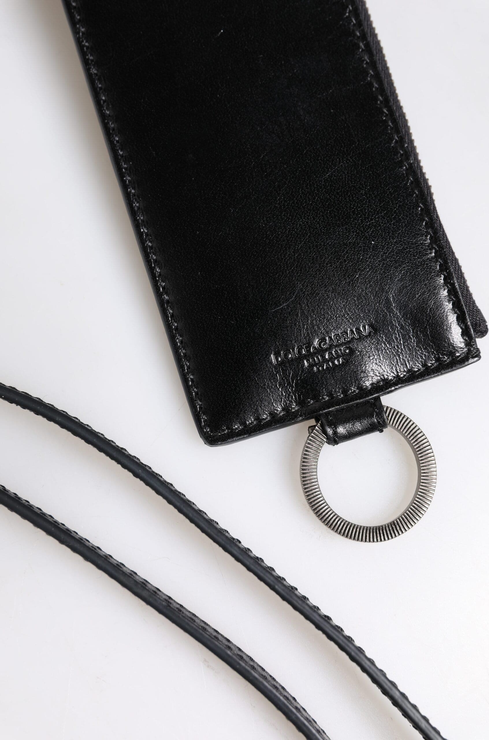 Dolce & Gabbana Black Leather Logo Embossed Lanyard Card Holder Wallet - 4