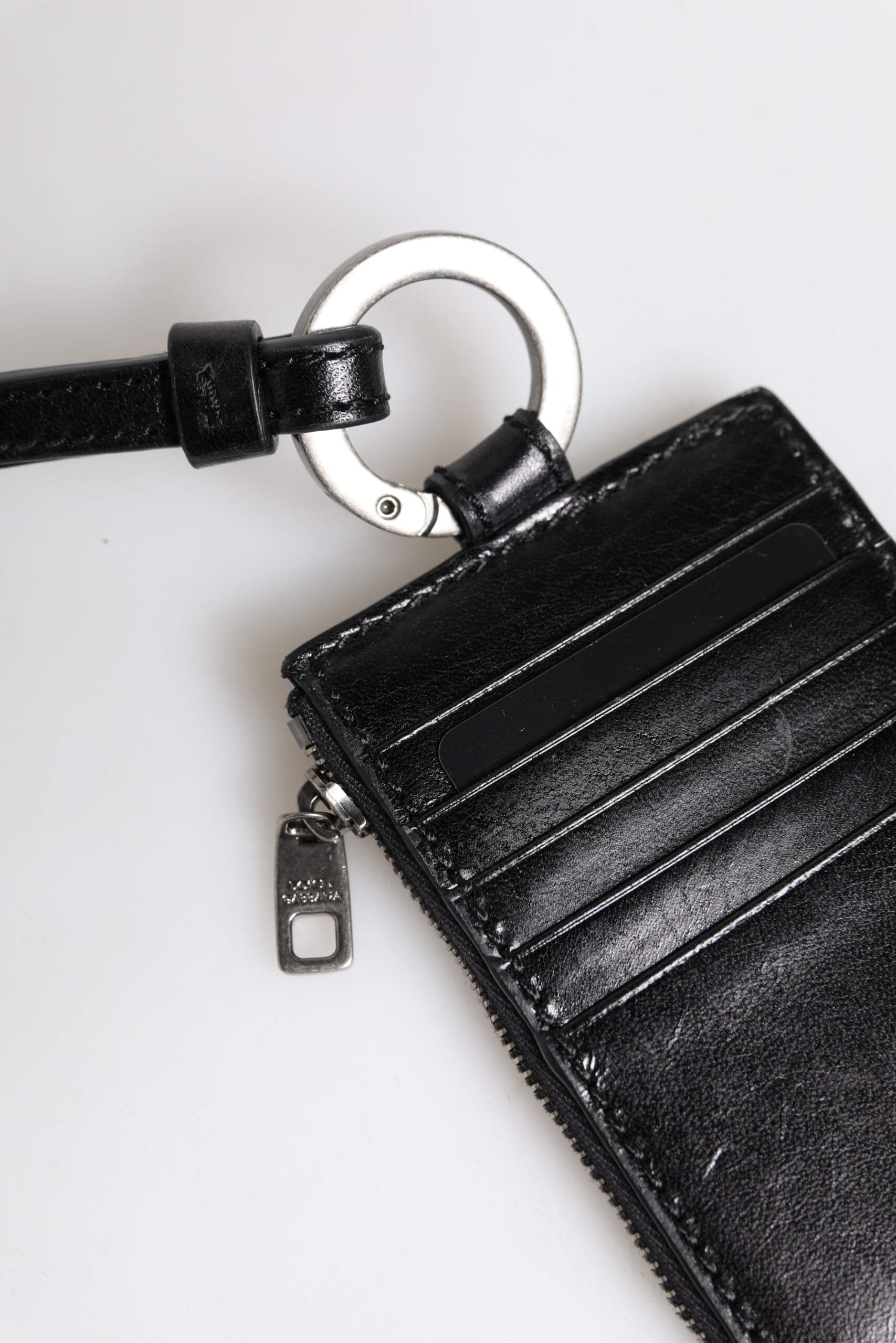 Dolce & Gabbana Black Leather Logo Embossed Lanyard Card Holder Wallet - 5