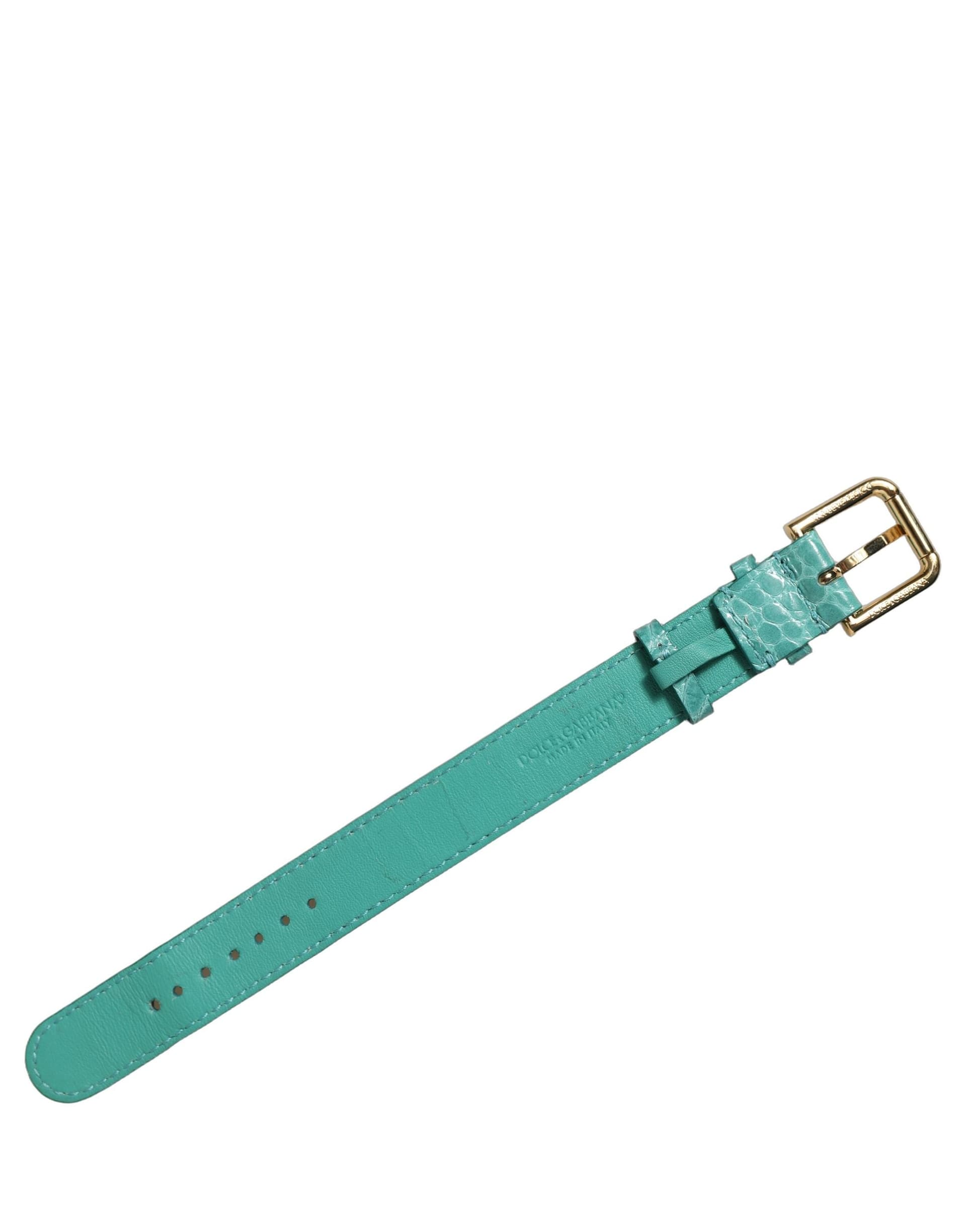 Dolce & Gabbana Blue Embossed Leather Gold Buckle Belt Strap Bracelet - 2