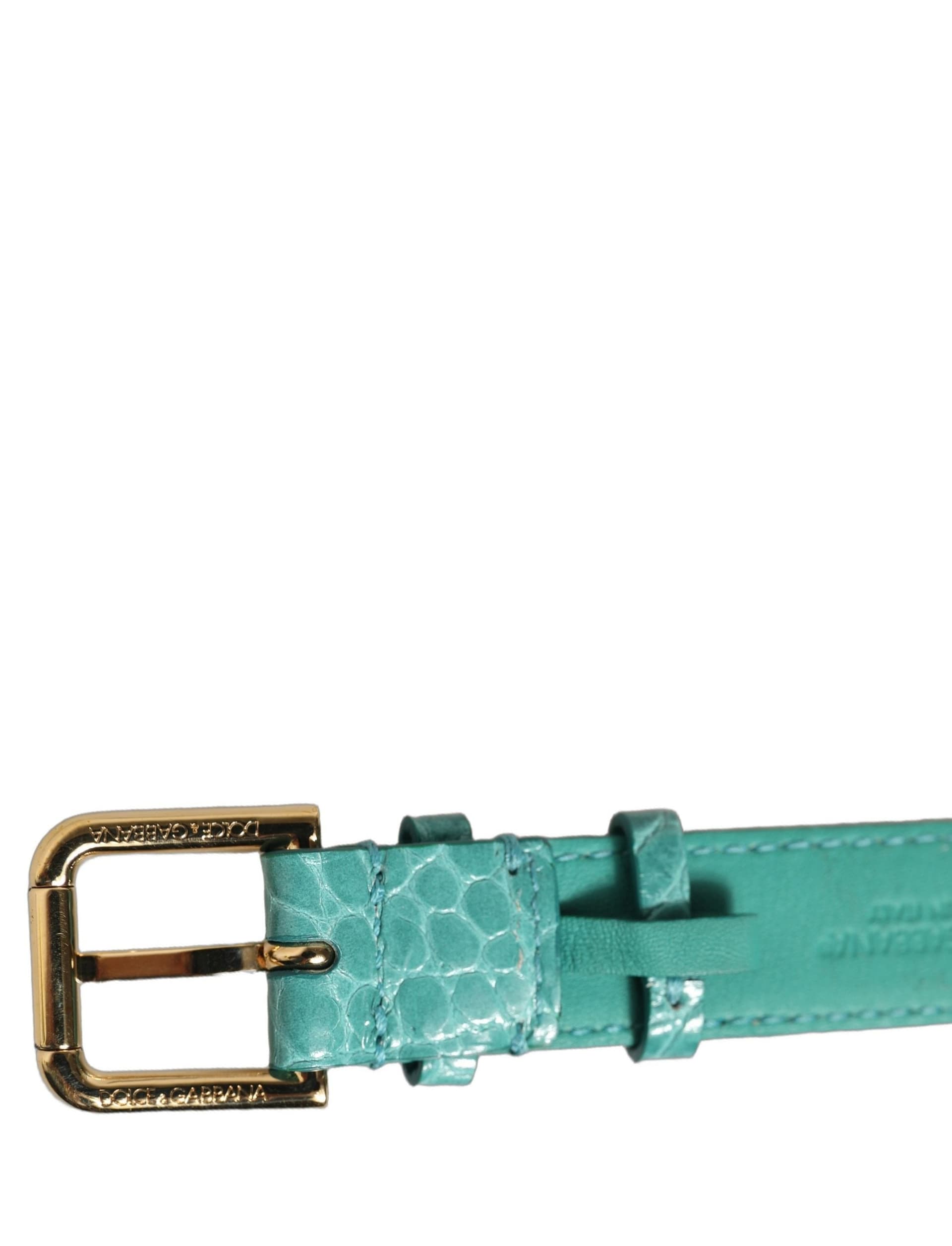 Dolce & Gabbana Blue Embossed Leather Gold Buckle Belt Strap Bracelet - 4