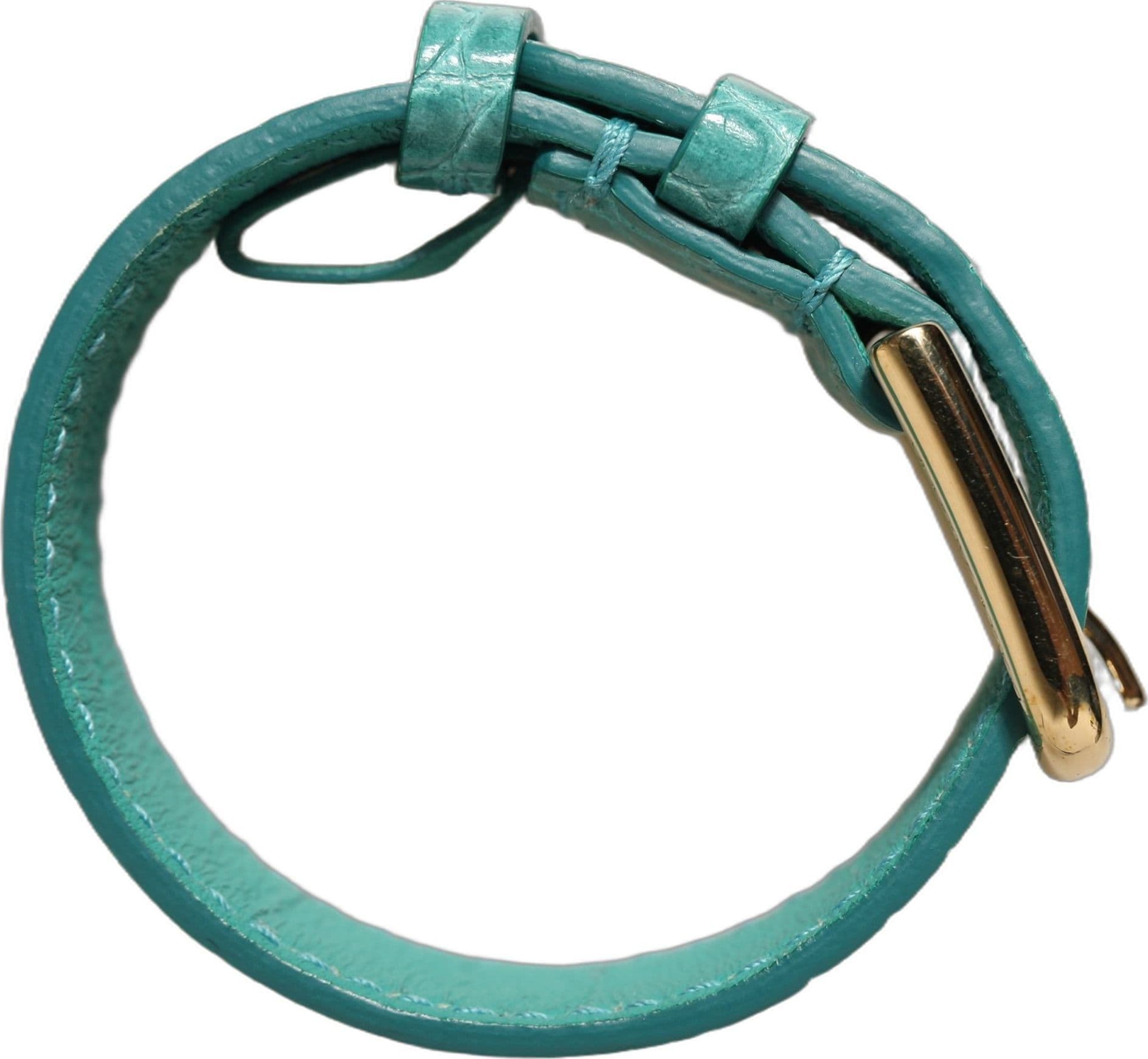 Dolce & Gabbana Blue Embossed Leather Gold Buckle Belt Strap Bracelet - 5
