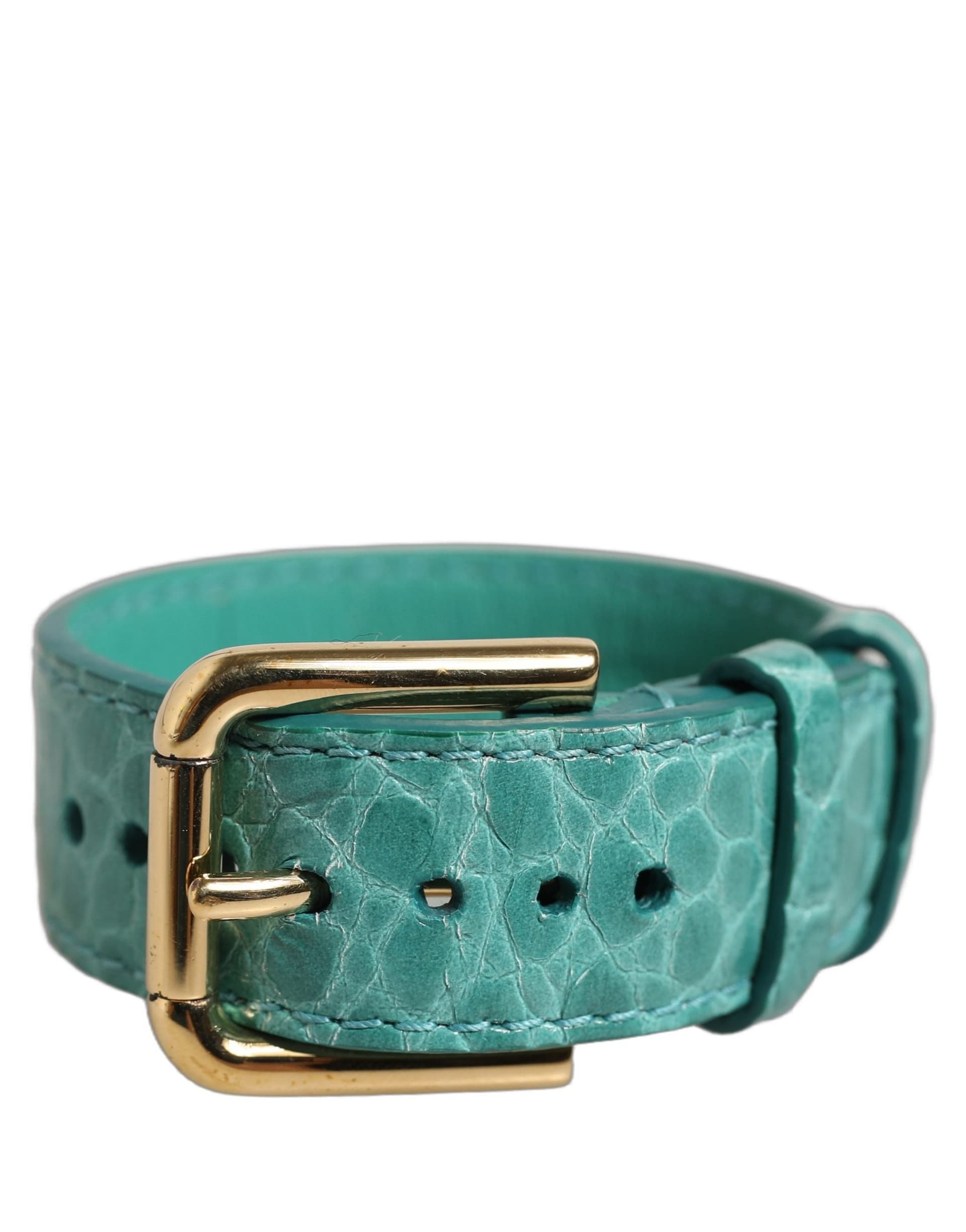 Dolce & Gabbana Blue Embossed Leather Gold Buckle Belt Strap Bracelet - 7