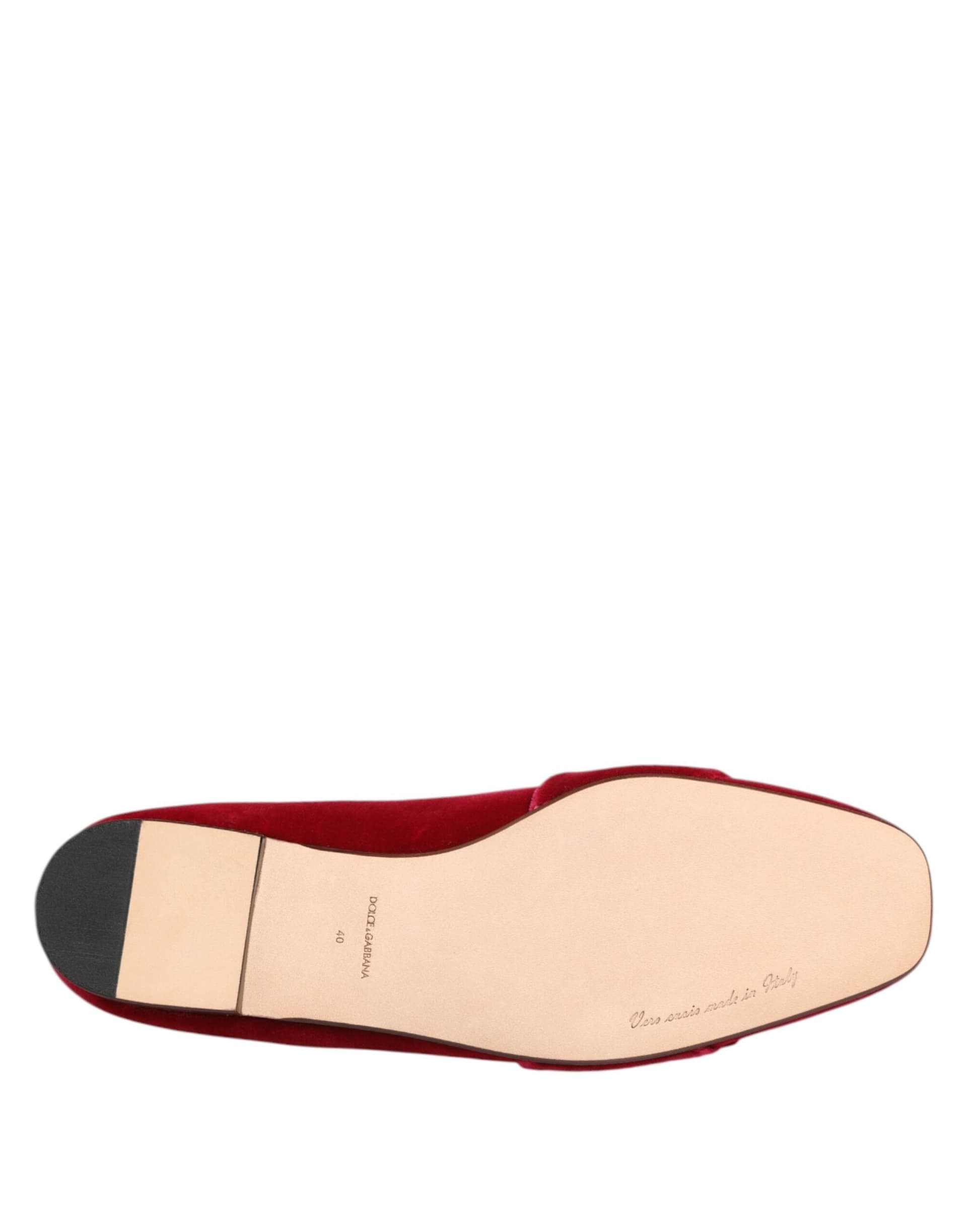 Dolce & Gabbana Red Velvet Crystal Buckle Loafers Flats Shoes - 8