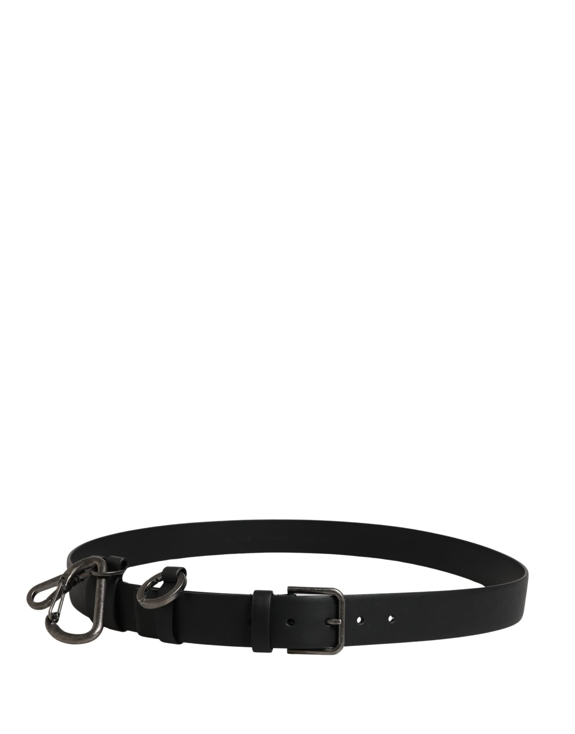 Dolce & Gabbana Black Calf Leather Silver Metal Buckle Belt - 3