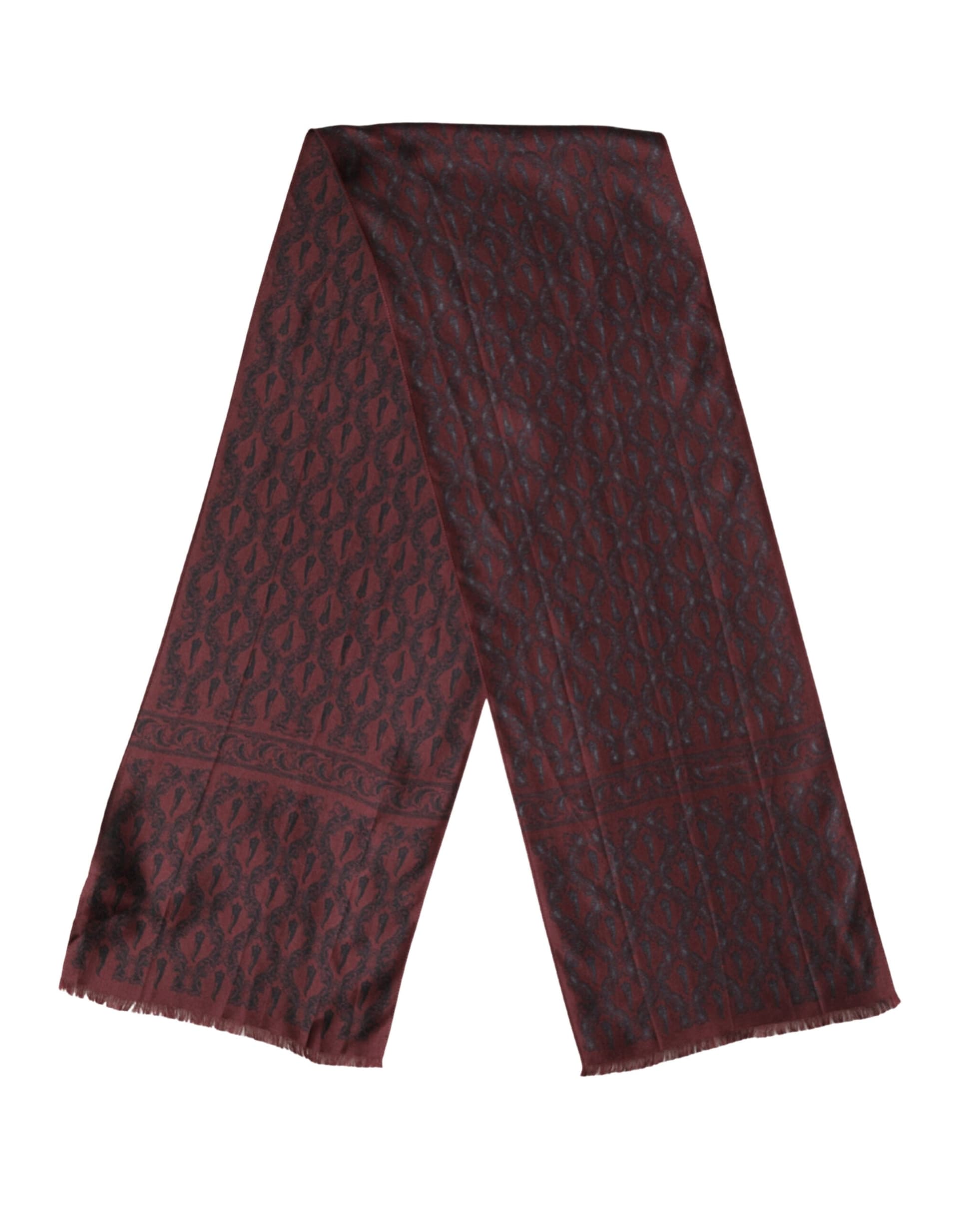 Dolce & Gabbana Burgundy Black Silk Paisley Foulard 135cm X 22cm  Scarf - 2