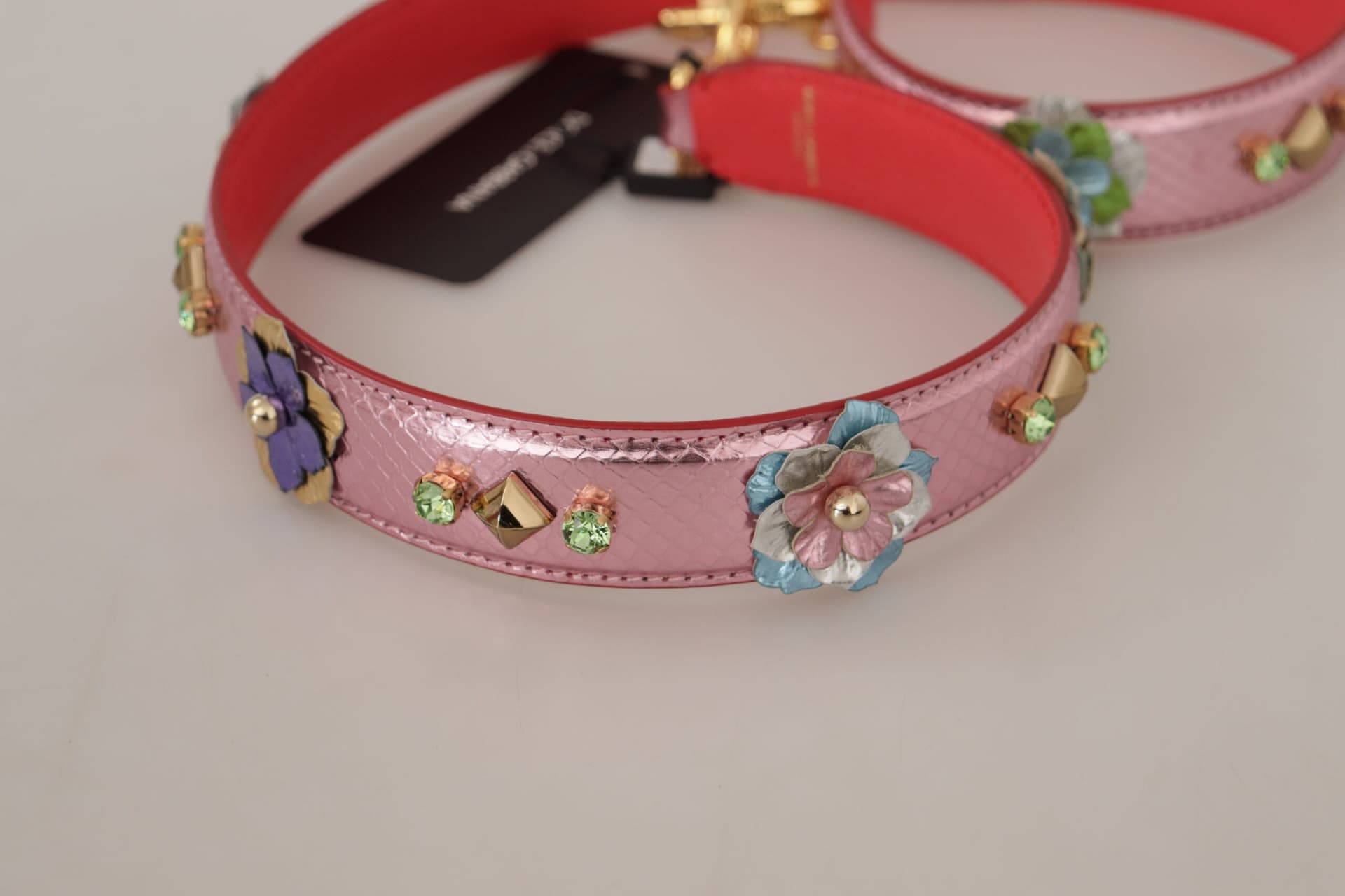 Dolce & Gabbana Metallic Pink Leather Studded Shoulder Strap - 4