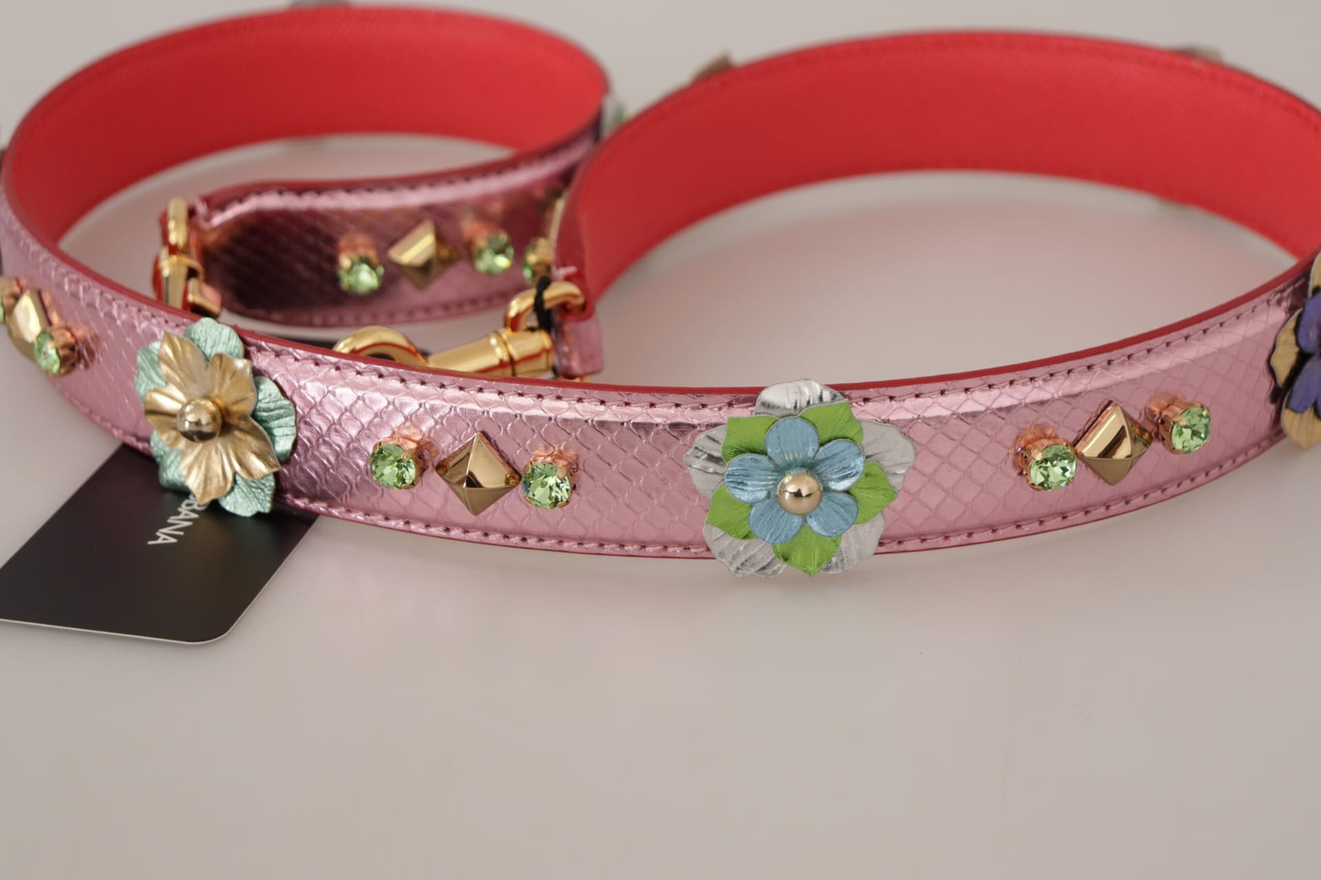 Dolce & Gabbana Metallic Pink Leather Studded Shoulder Strap - 5