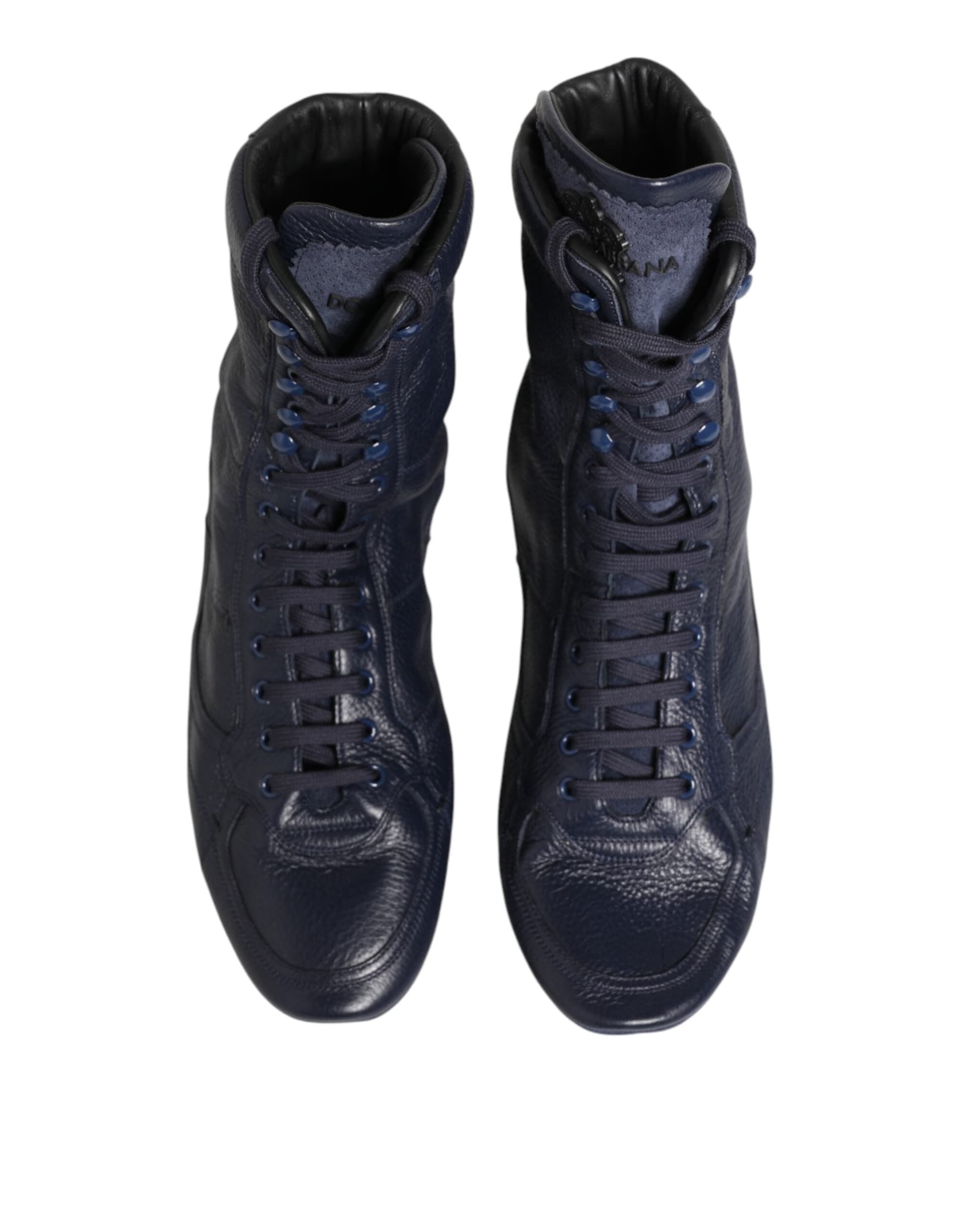 Dolce & Gabbana Dark Blue Deer Leather Mid Calf Boots Shoes - 2