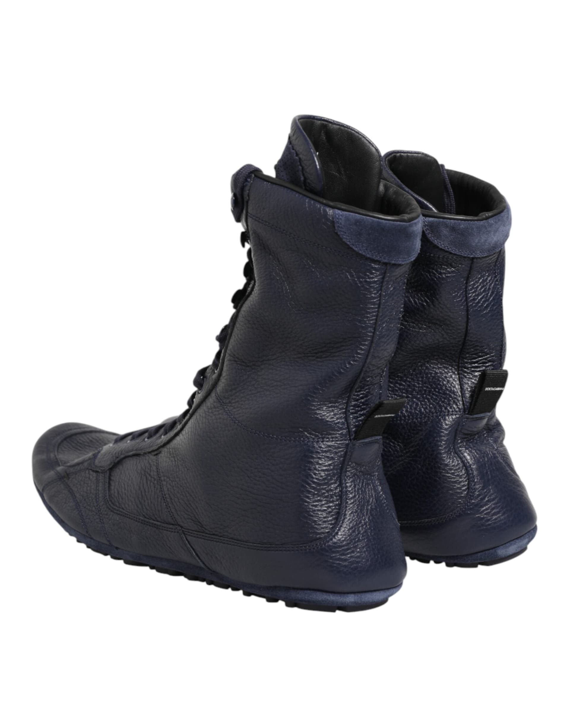 Dolce & Gabbana Dark Blue Deer Leather Mid Calf Boots Shoes - 4