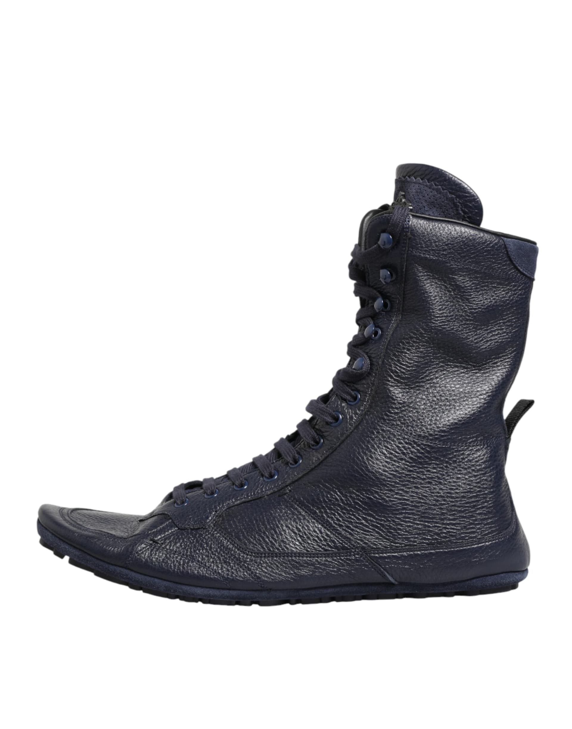 Dolce & Gabbana Dark Blue Deer Leather Mid Calf Boots Shoes - 5