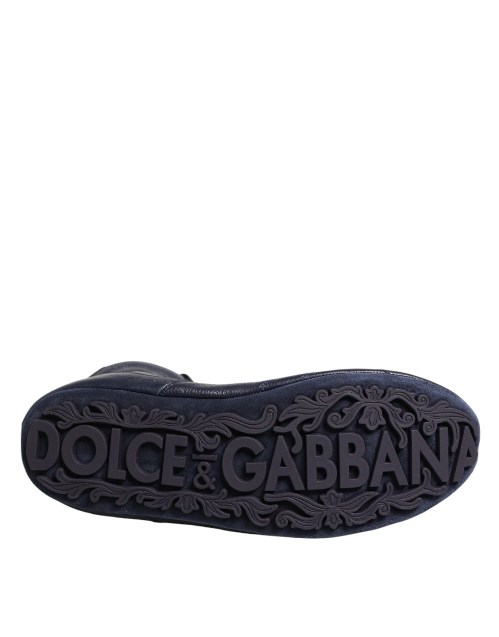 Dolce & Gabbana Dark Blue Deer Leather Mid Calf Boots Shoes - 8