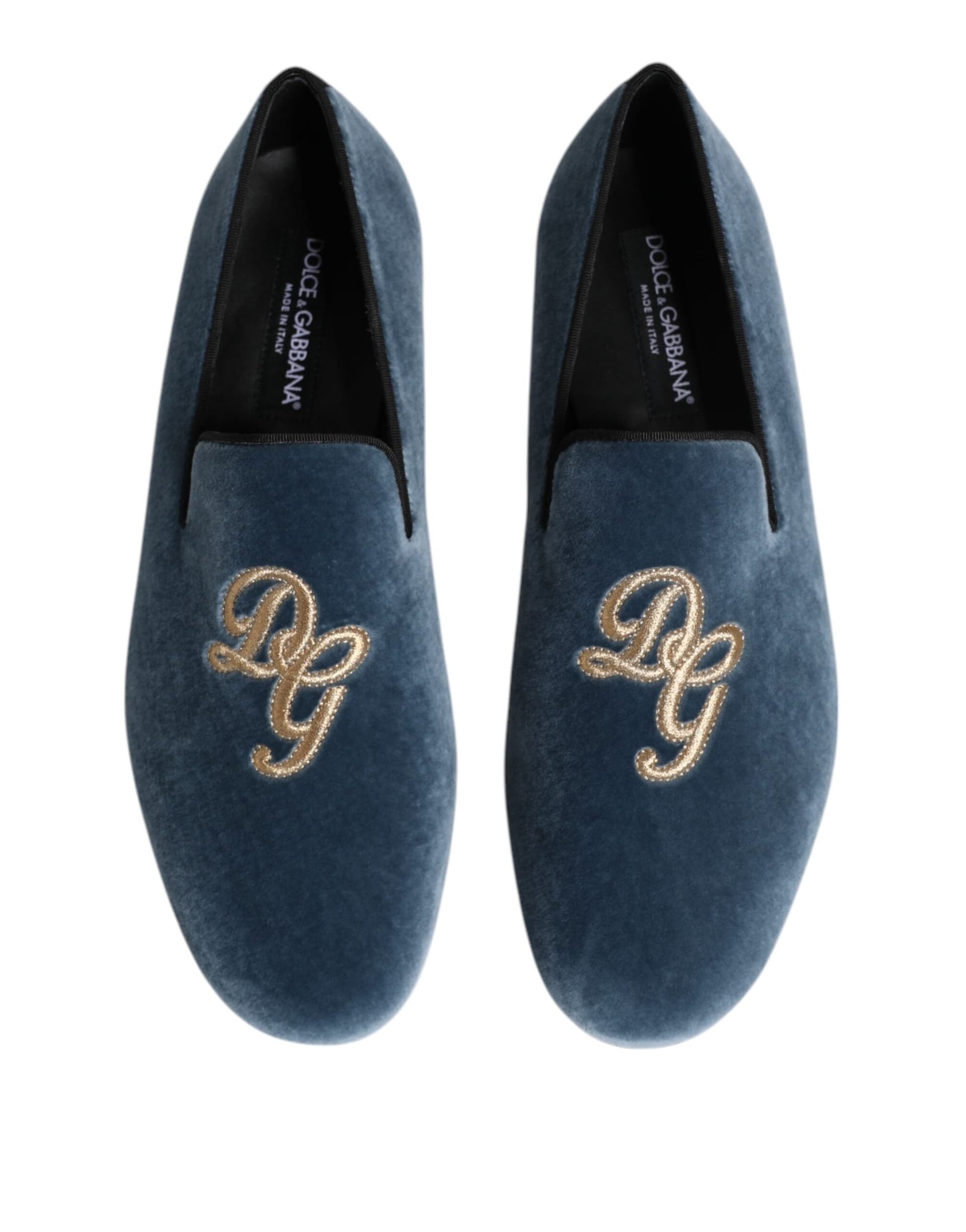 Dolce & Gabbana Blue Velvet DG Logo Loafers Formal Shoes - 2